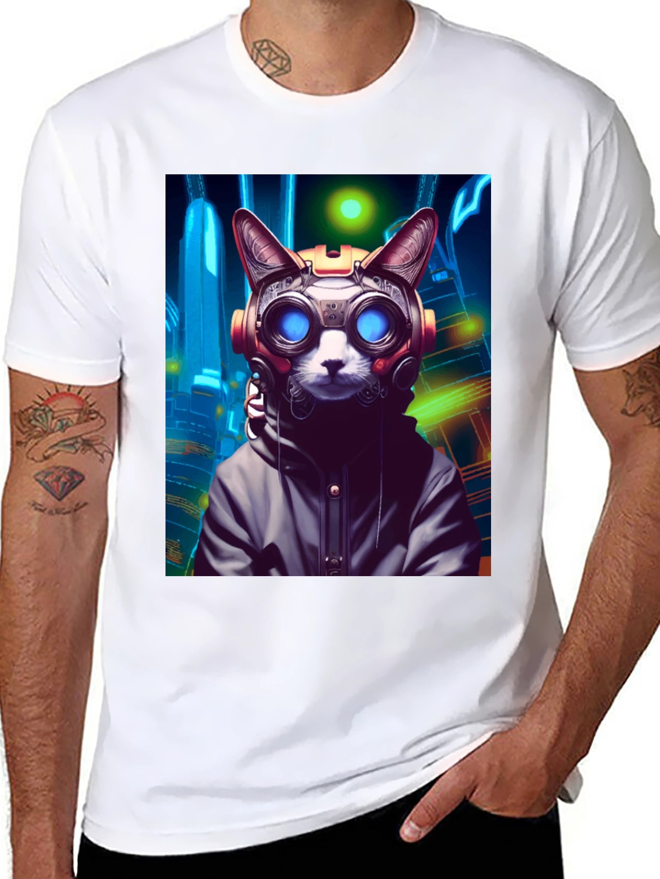 Cyberpunk Cat Graphic Tee - Unique Urban Style