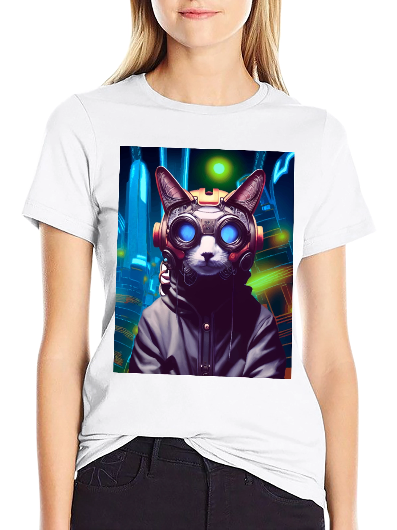 Cyberpunk Cat Graphic Tee - Unique Urban Style