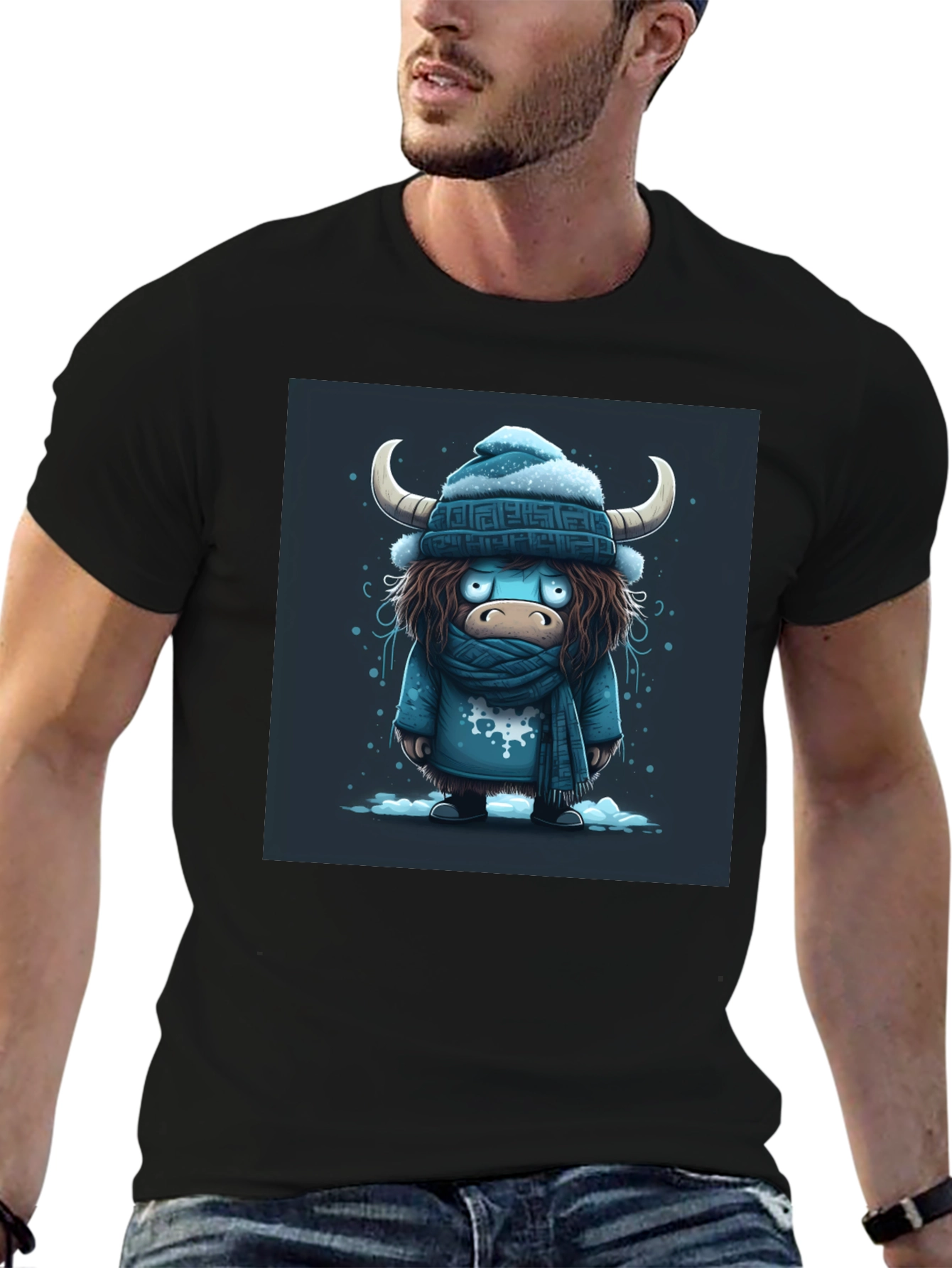 Winter Yak Graphic Tee - Black Cotton T-Shirt