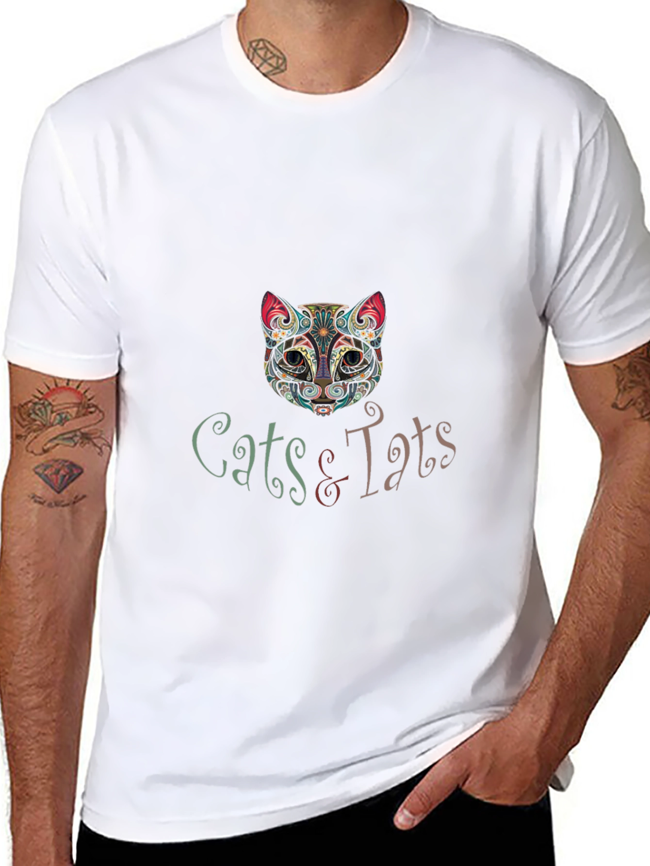 Cats & Tats Graphic T-Shirt - Unique Artistic Design