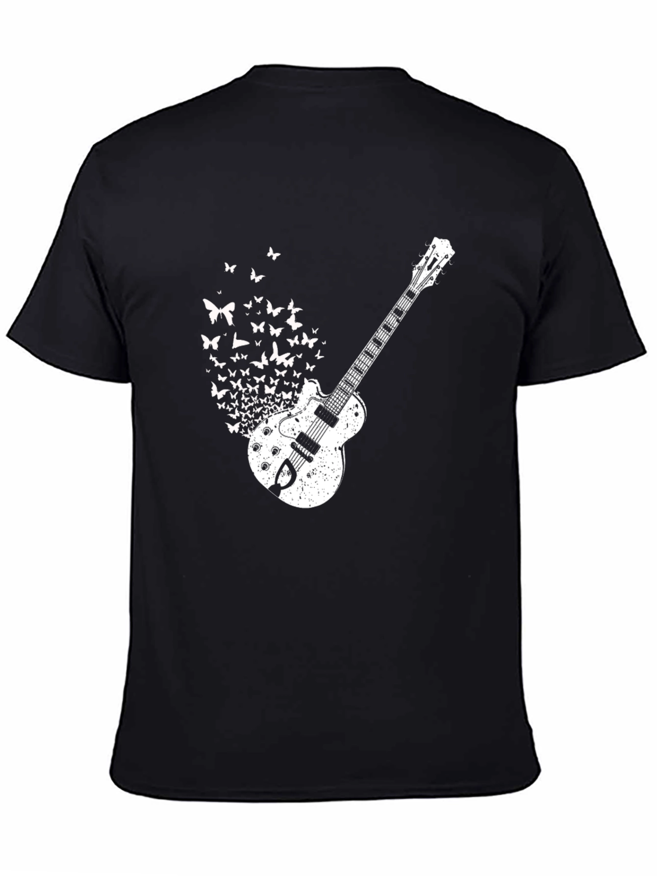 Guitar Butterfly Graphic Tee - Black Cotton Shirt