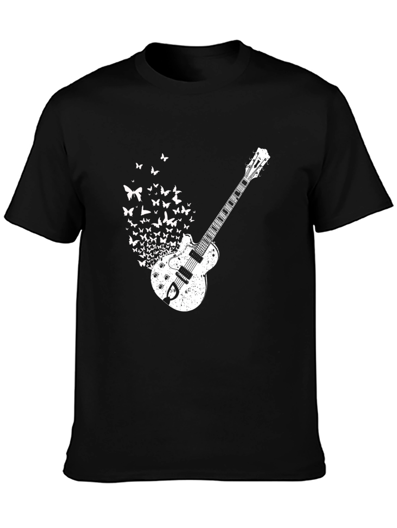 Guitar Butterfly Graphic Tee - Black Cotton Shirt