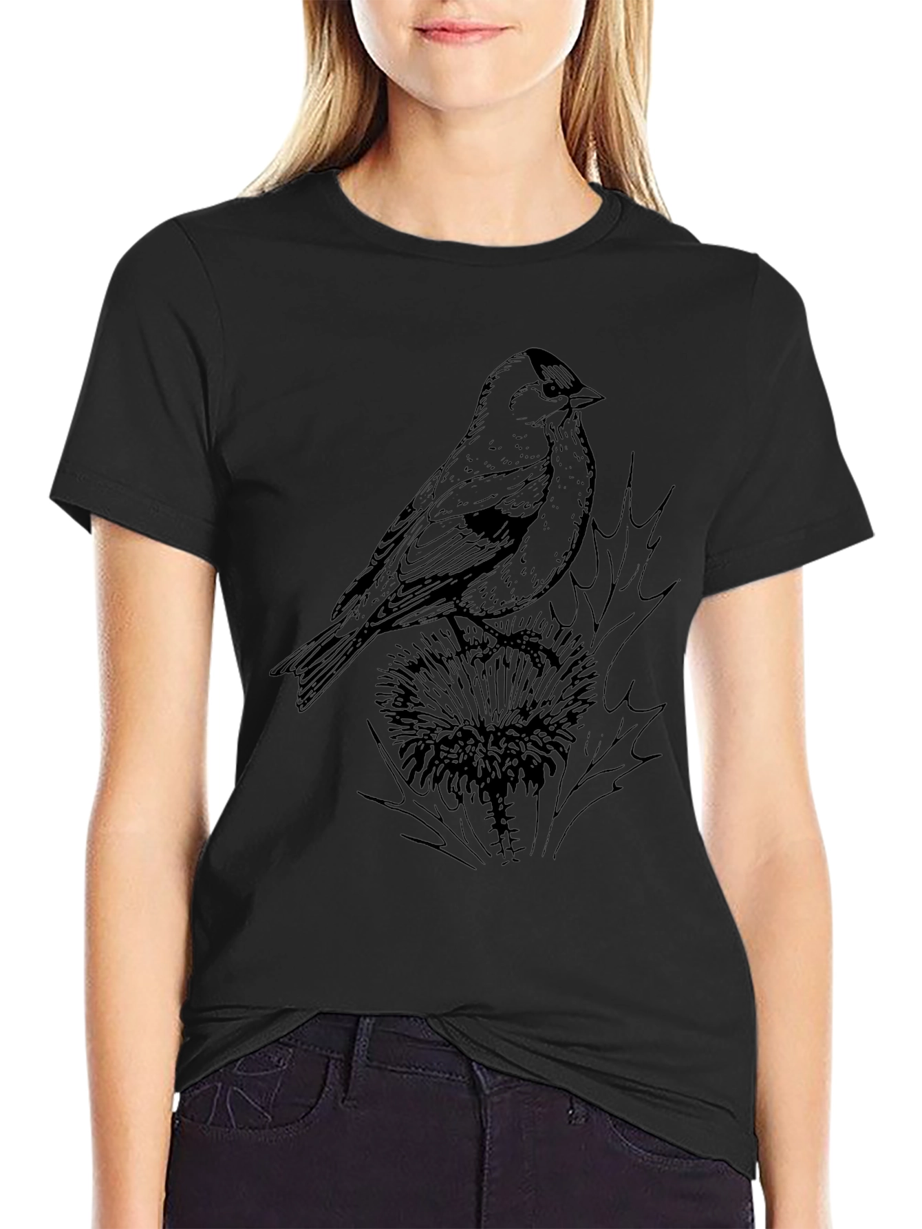 Bird on Thistle Black Graphic Tee