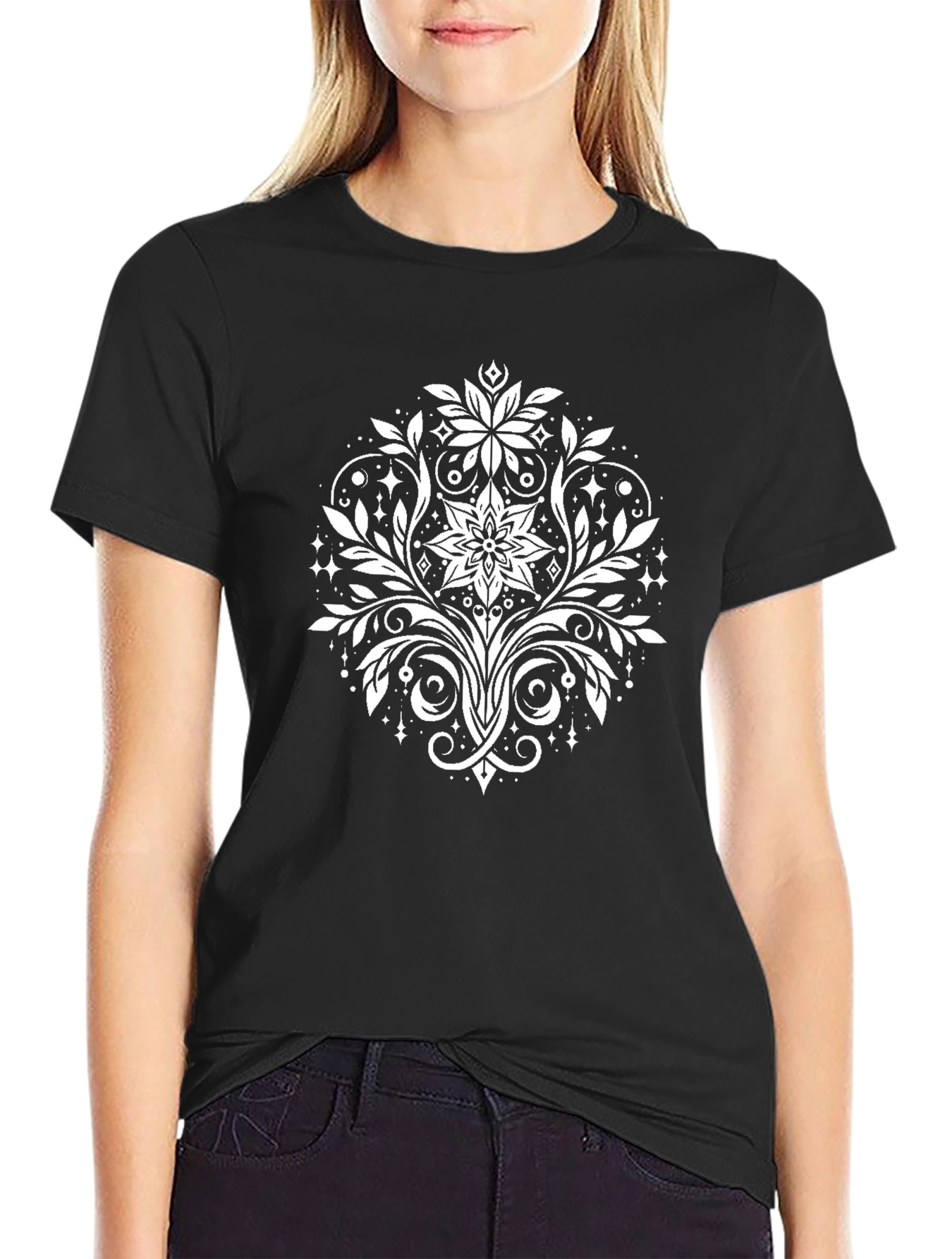 Floral Ornament Black T-Shirt