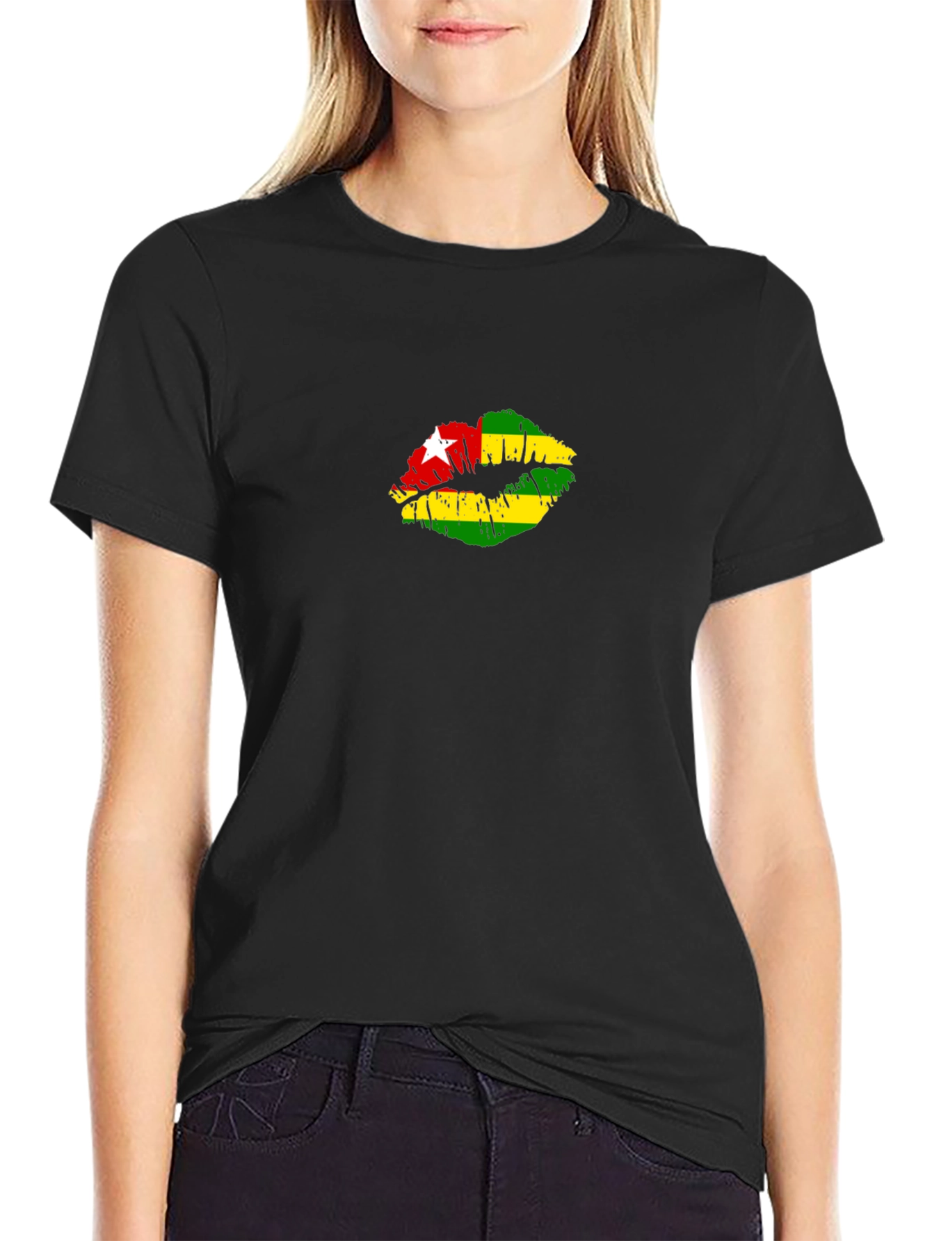 Togo Flag Lips Black T-Shirt