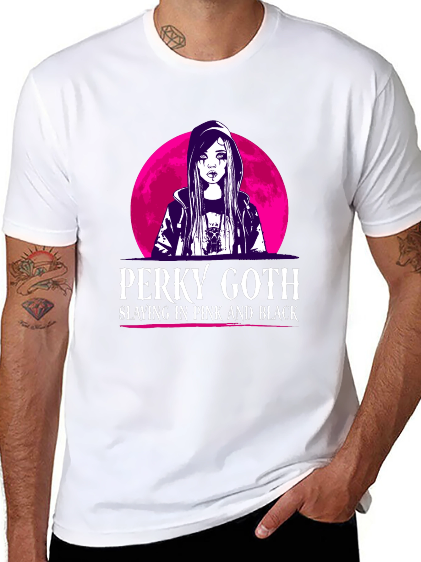 Perky Goth Black T-Shirt - Pink & Black Design