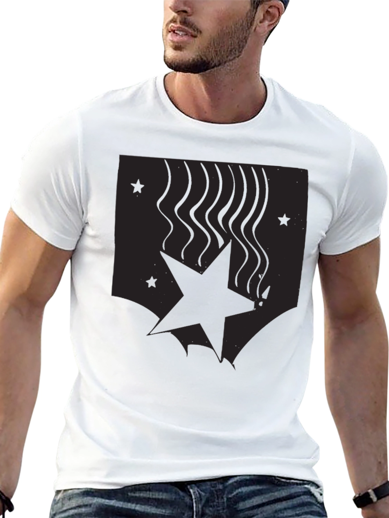 Mens Black Graphic Tee - Star Design