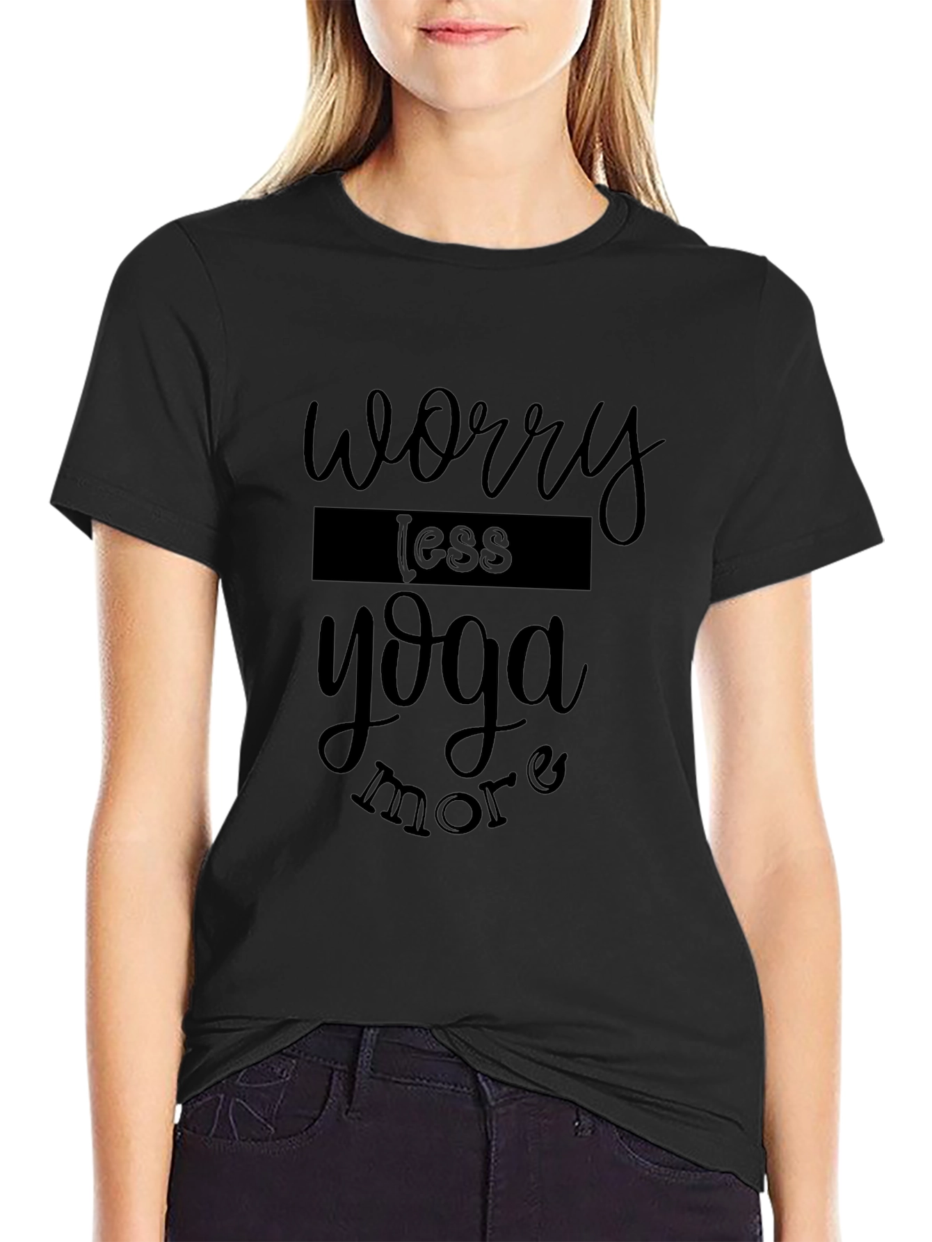 Worry Less Yoga More Black Graphic T-Shirt