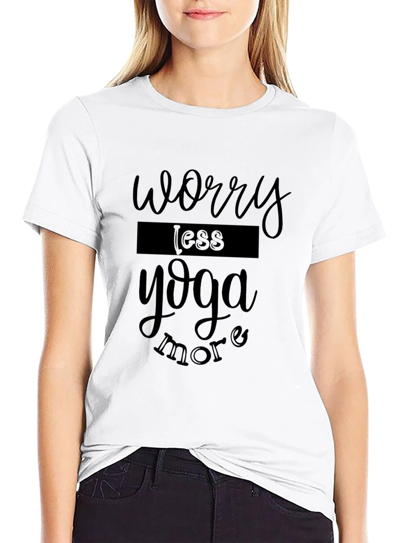 Worry Less Yoga More Black Graphic T-Shirt