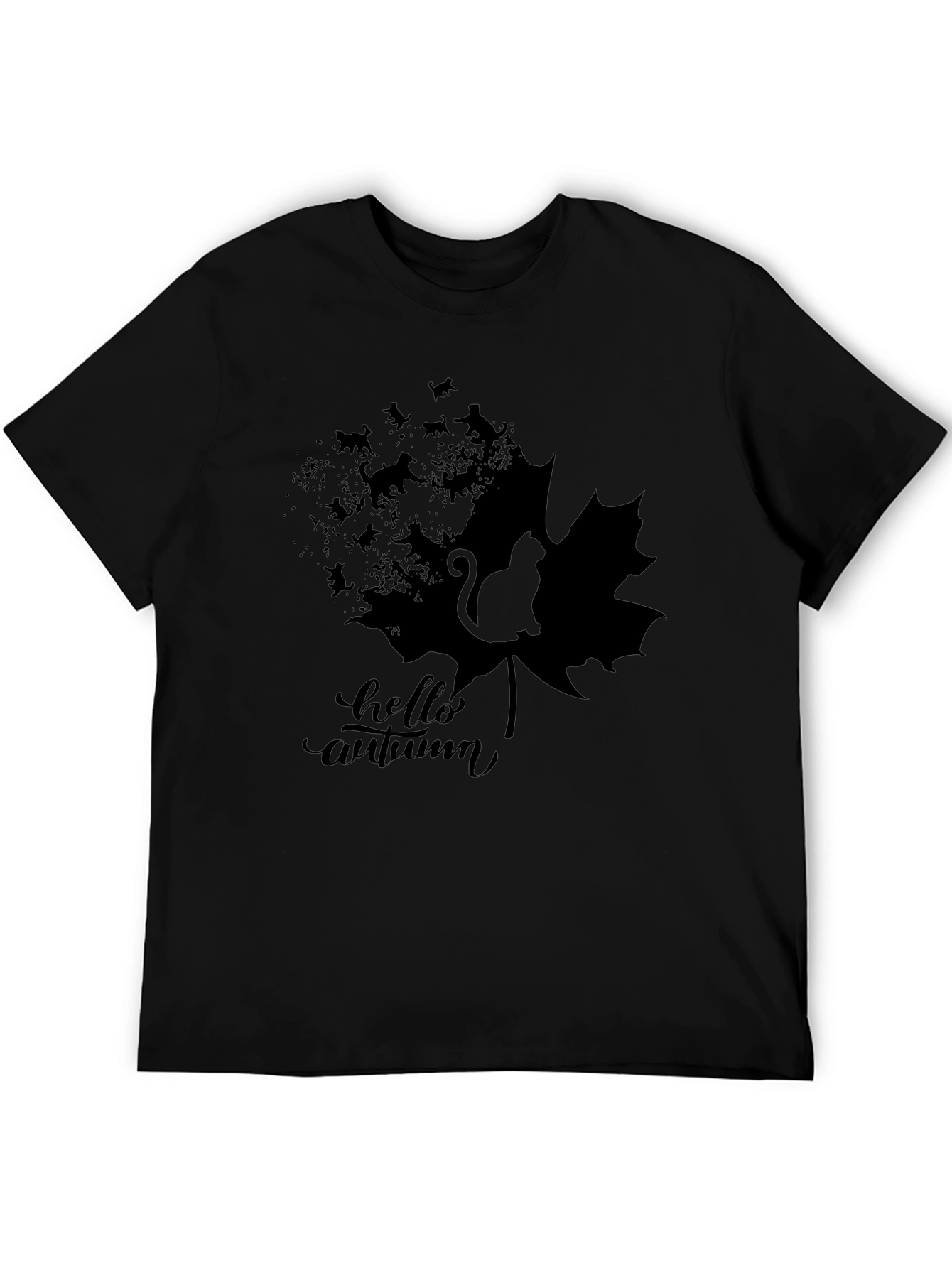 Hello Autumn Black Cat Graphic T-Shirt