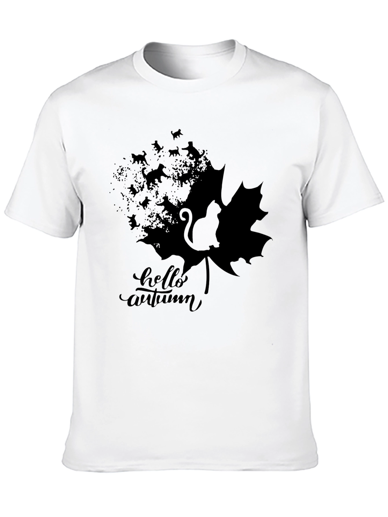 Hello Autumn Black Cat Graphic T-Shirt