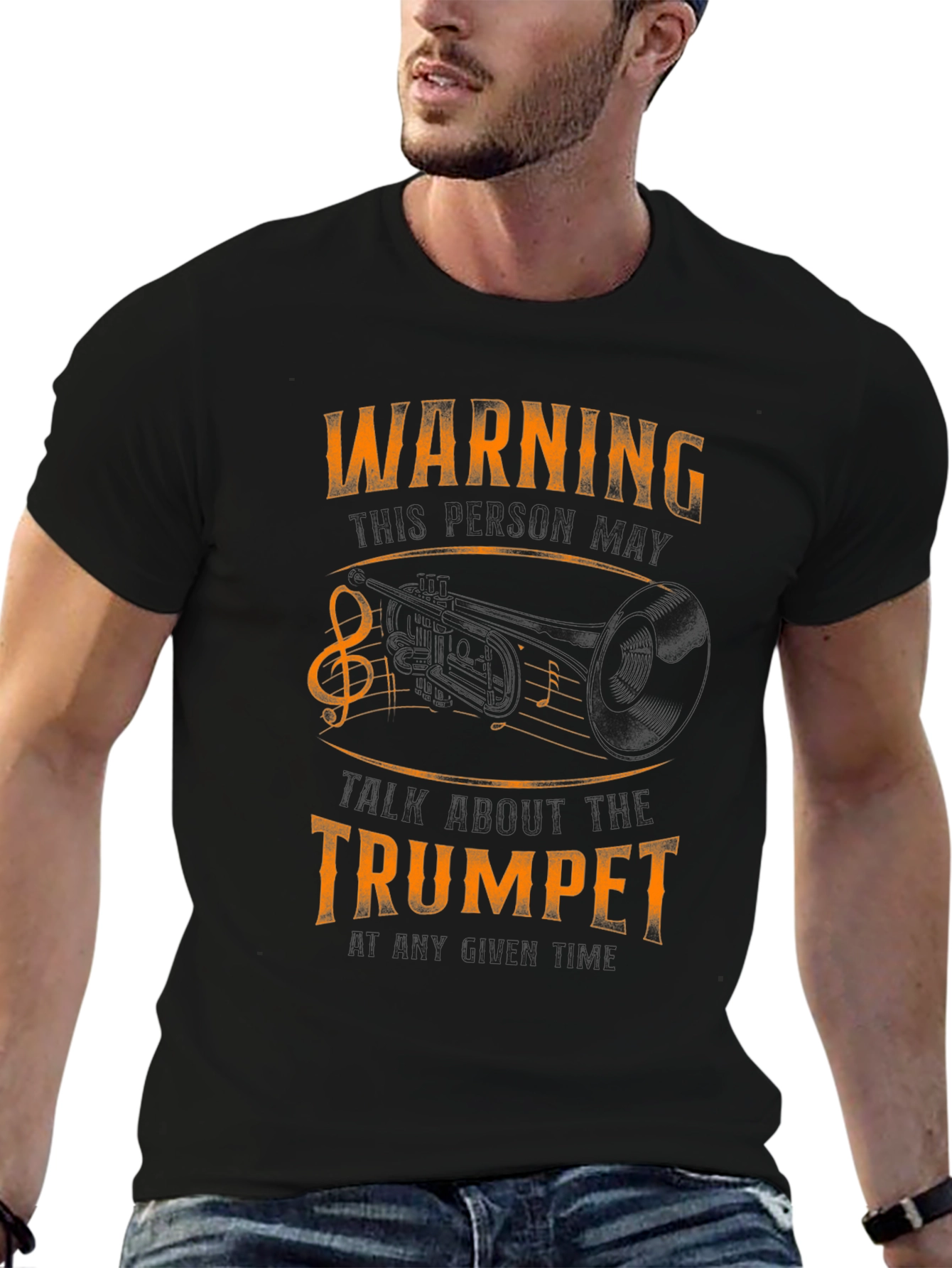 Warning May Spontaneously Talk About Trumpet - Black T-Shirt