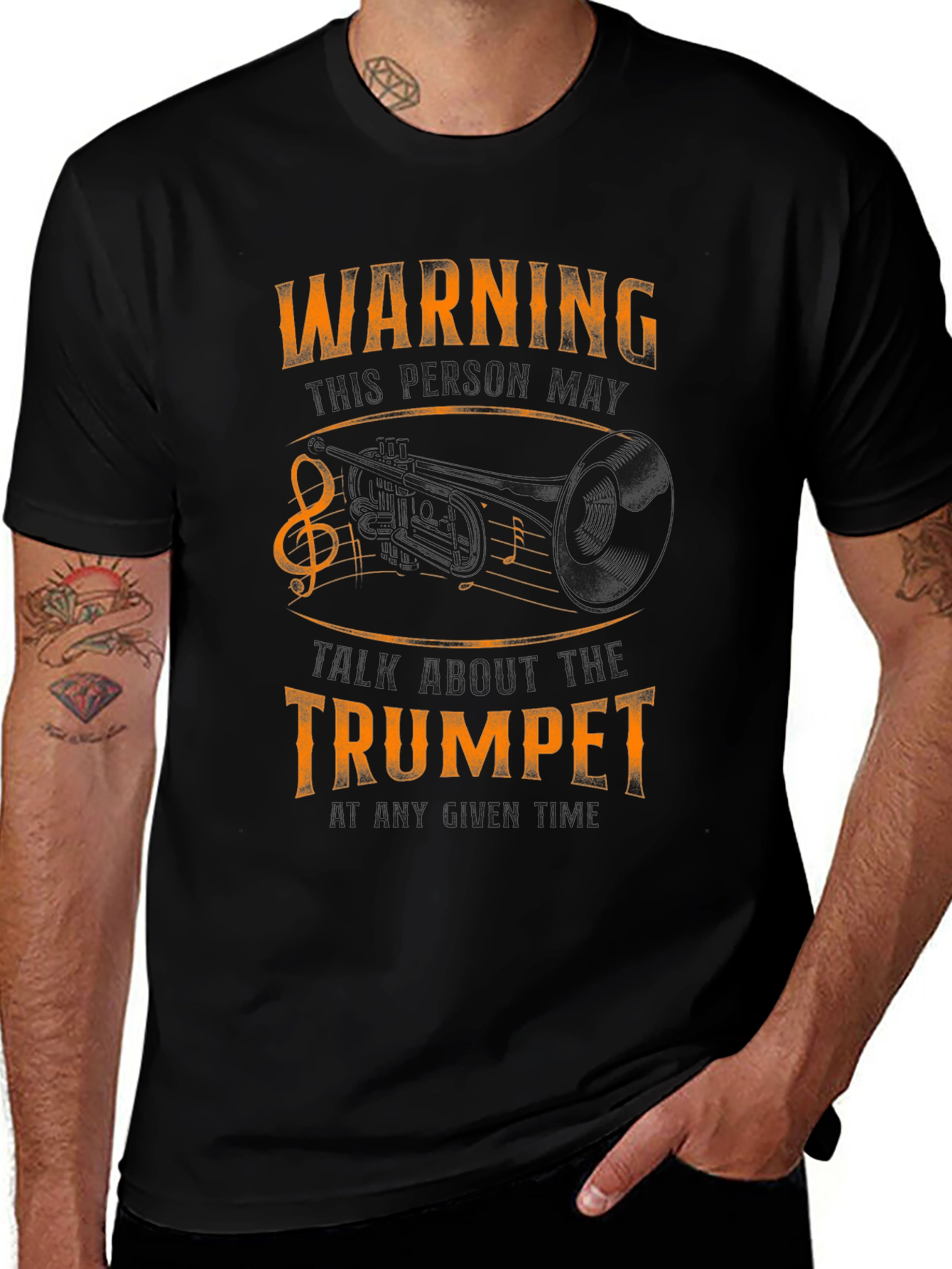 Warning May Spontaneously Talk About Trumpet - Black T-Shirt