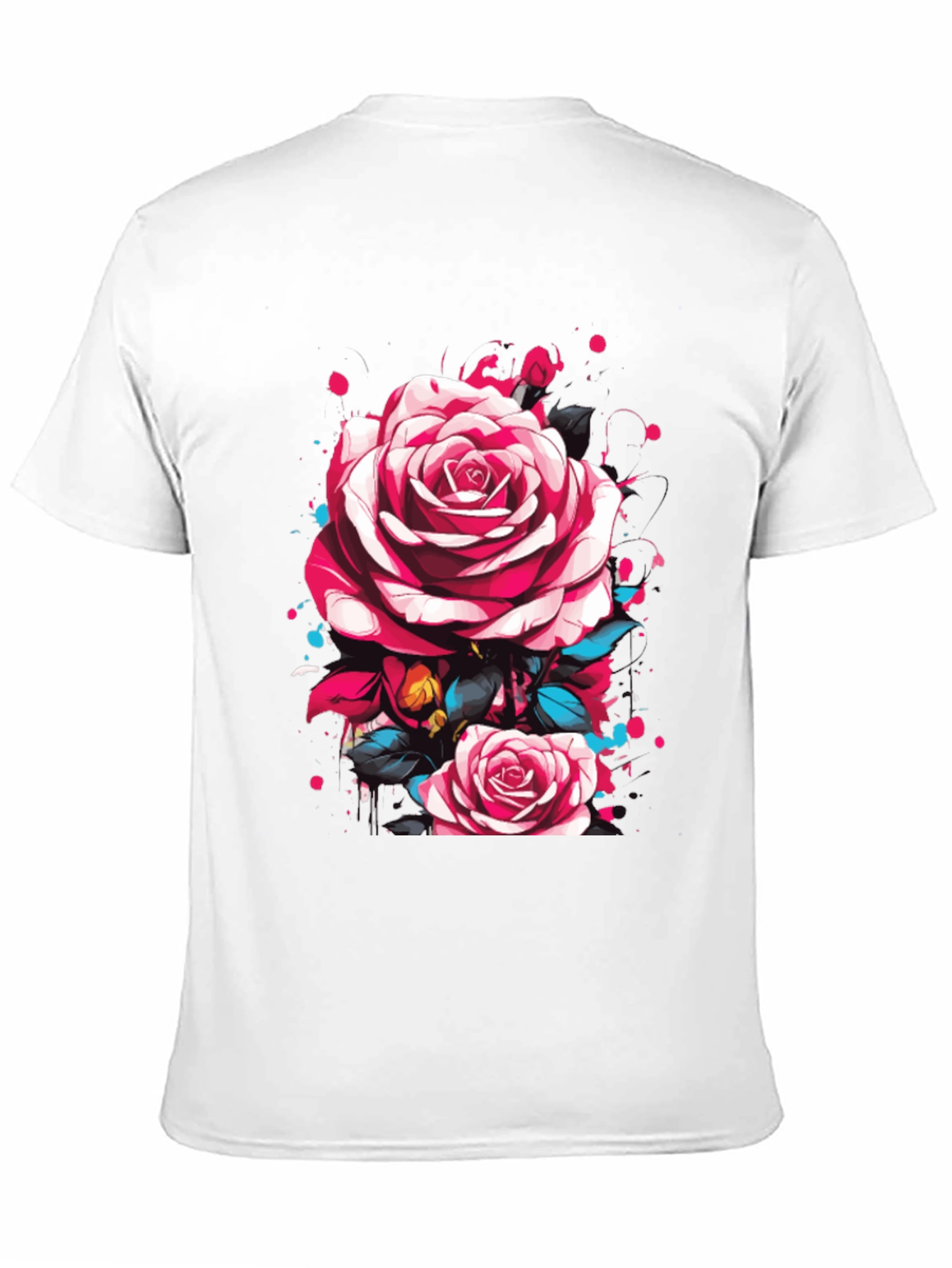 Mens Black T-Shirt with Floral Rose Design