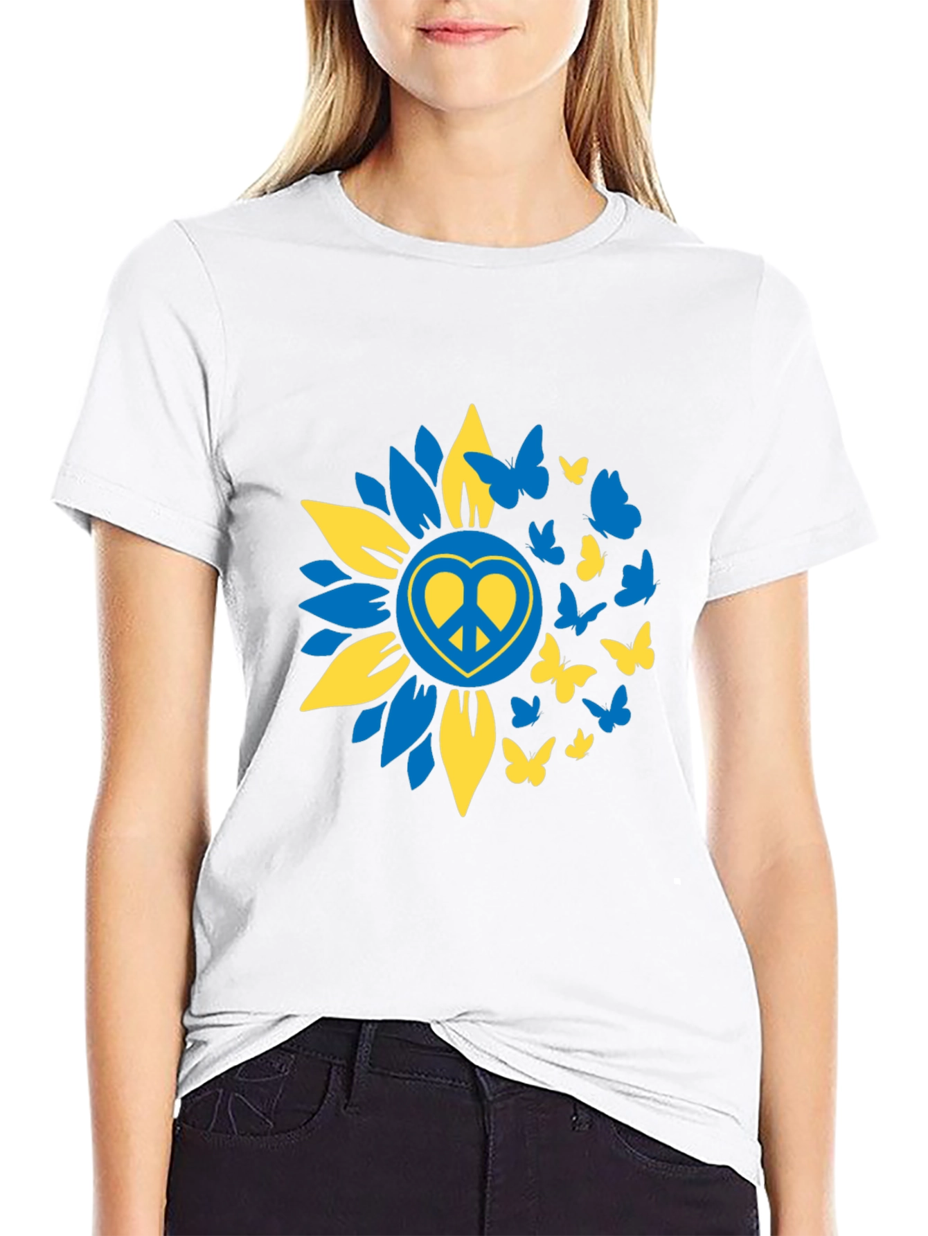 Peace Sunflower Ukraine Butterfly T-Shirt