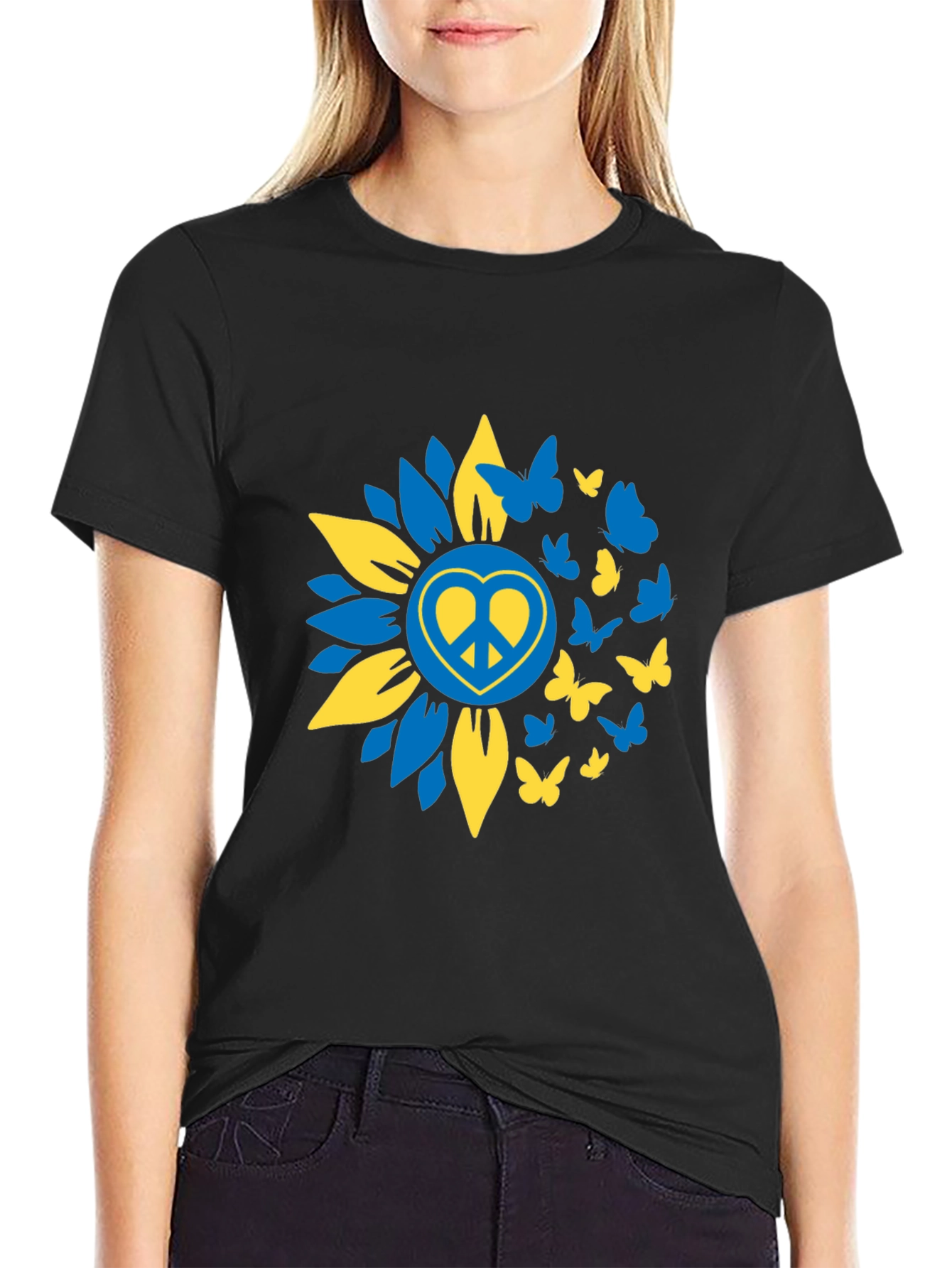 Peace Sunflower Ukraine Butterfly T-Shirt