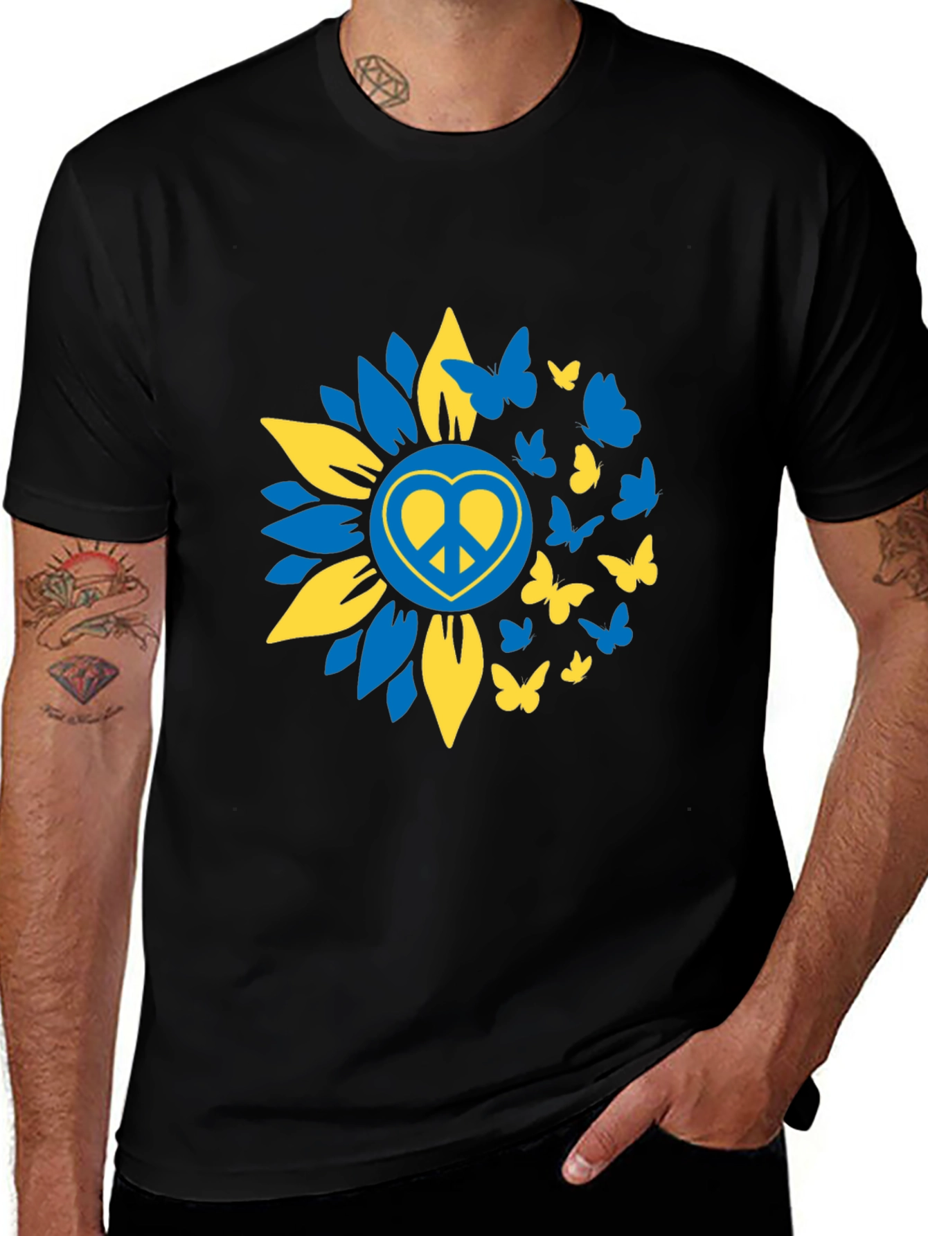 Peace Sunflower Ukraine Butterfly T-Shirt