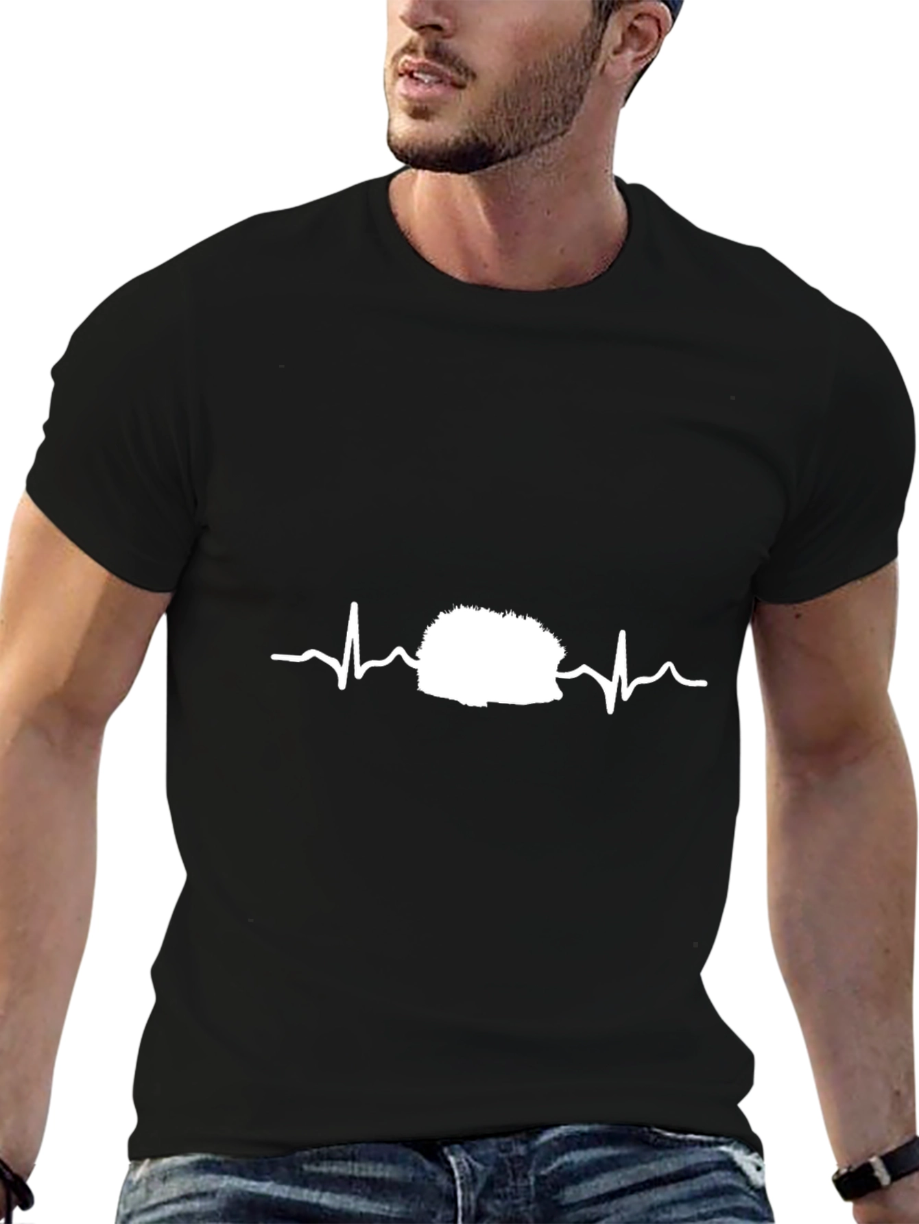 Hedgehog Heartbeat T-Shirt - Mens Black Graphic Tee