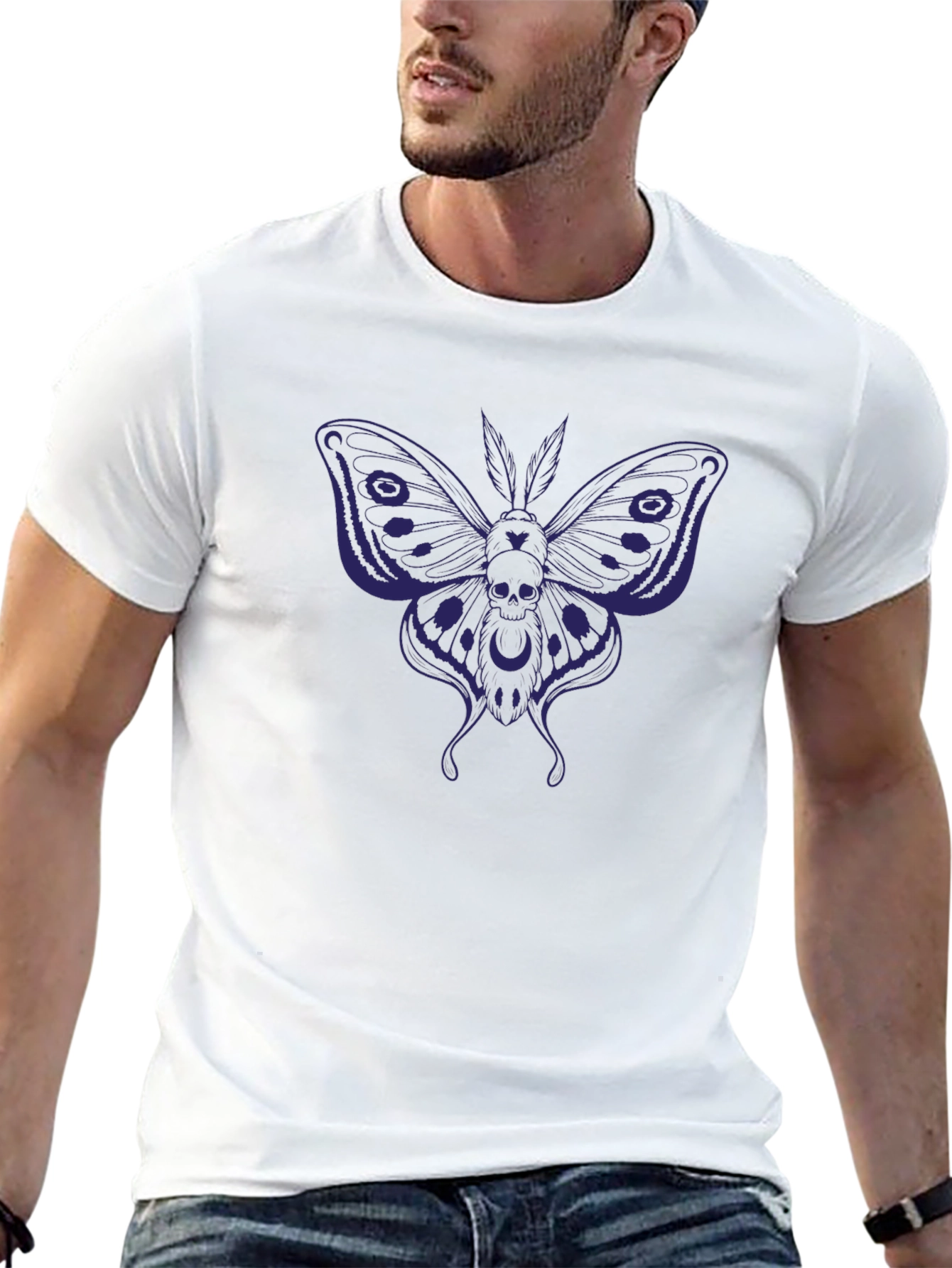 Skull Moth Graphic T-Shirt - Dark Gothic Style