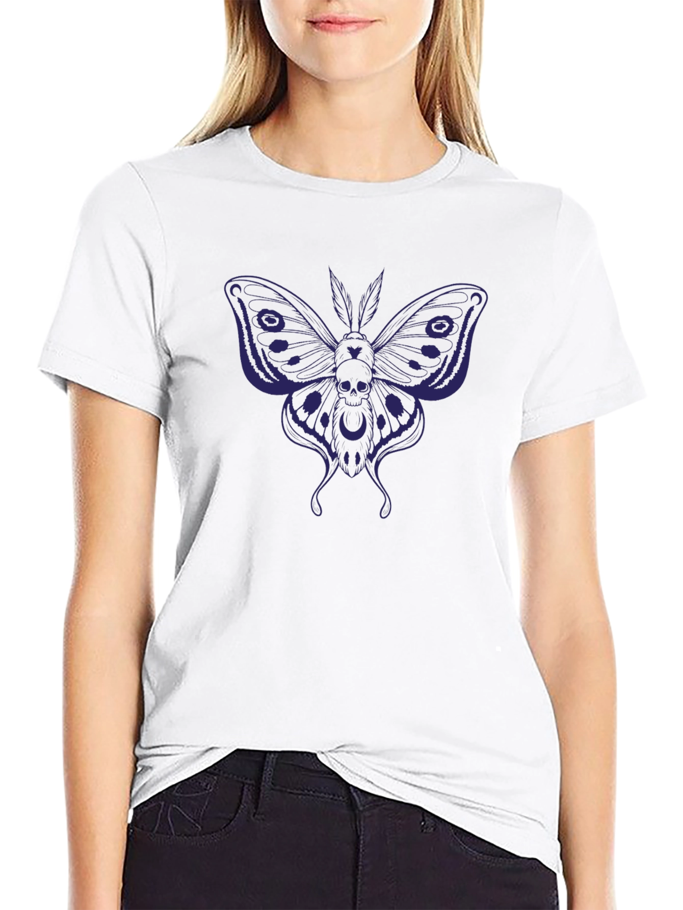 Skull Moth Graphic T-Shirt - Dark Gothic Style