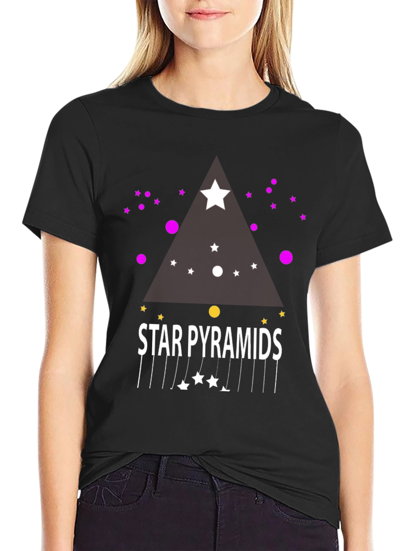 Star Pyramids Graphic Tee - Stylish Black T-Shirt