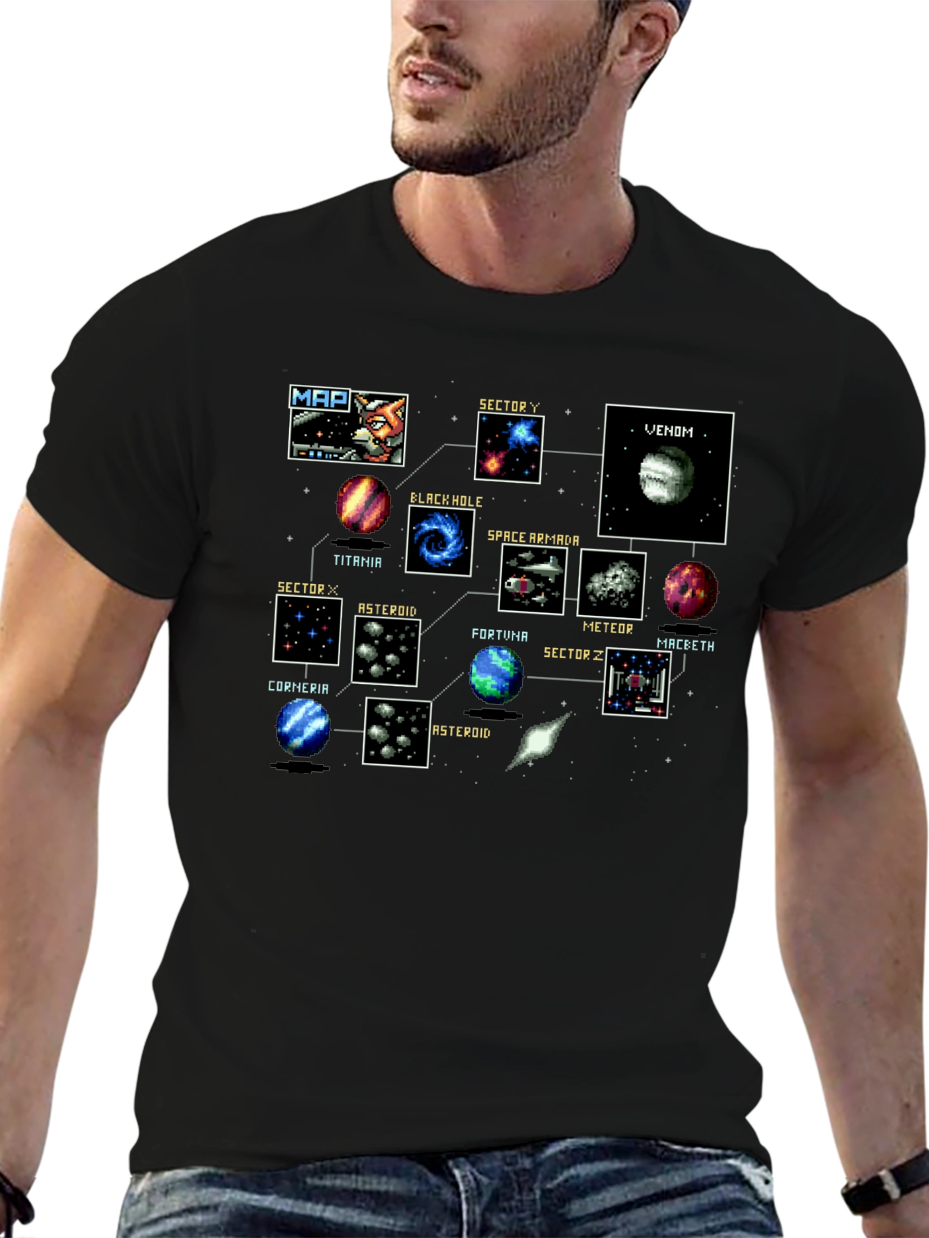 Retro Video Game Map Black T-Shirt