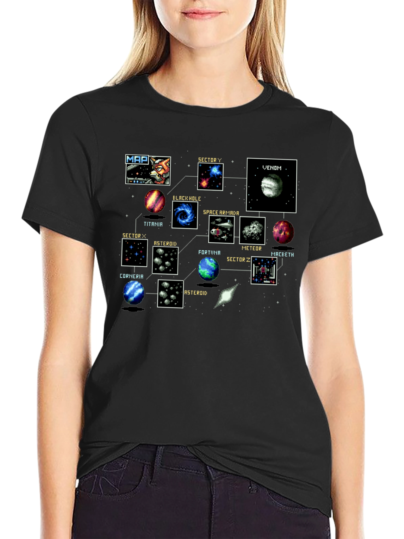 Retro Video Game Map Black T-Shirt