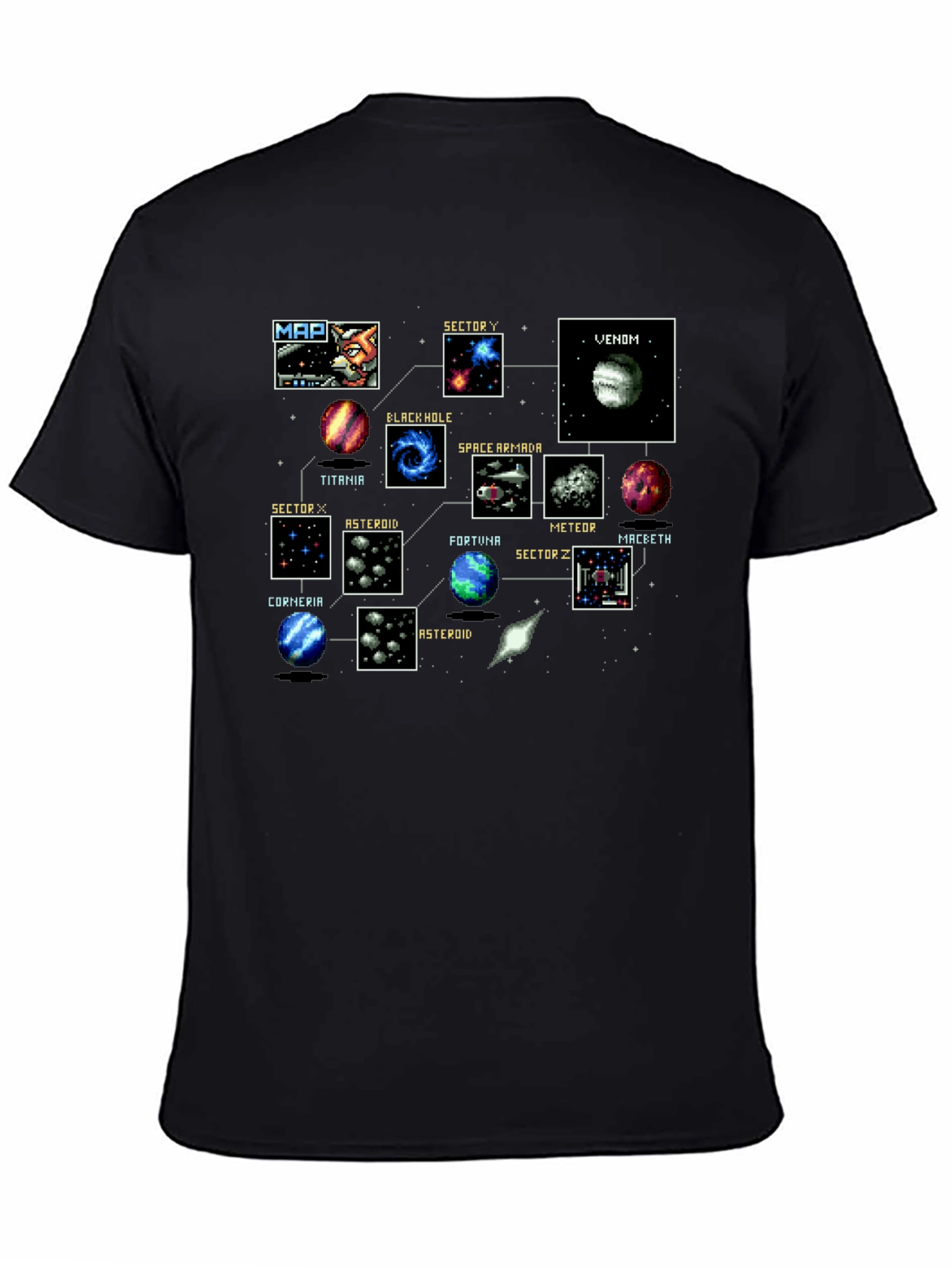 Retro Video Game Map Black T-Shirt