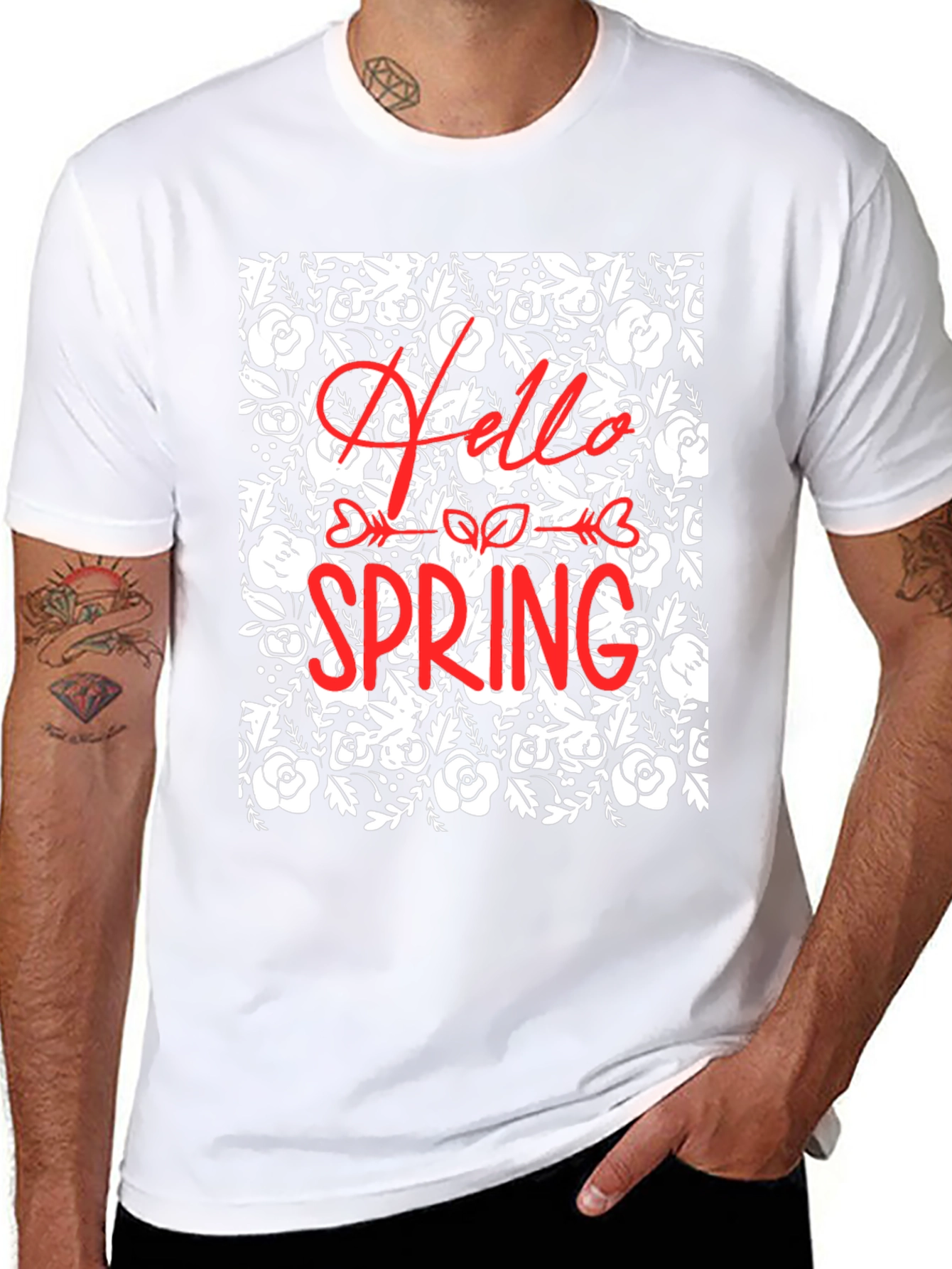 Hello Spring Floral Black Graphic T-Shirt