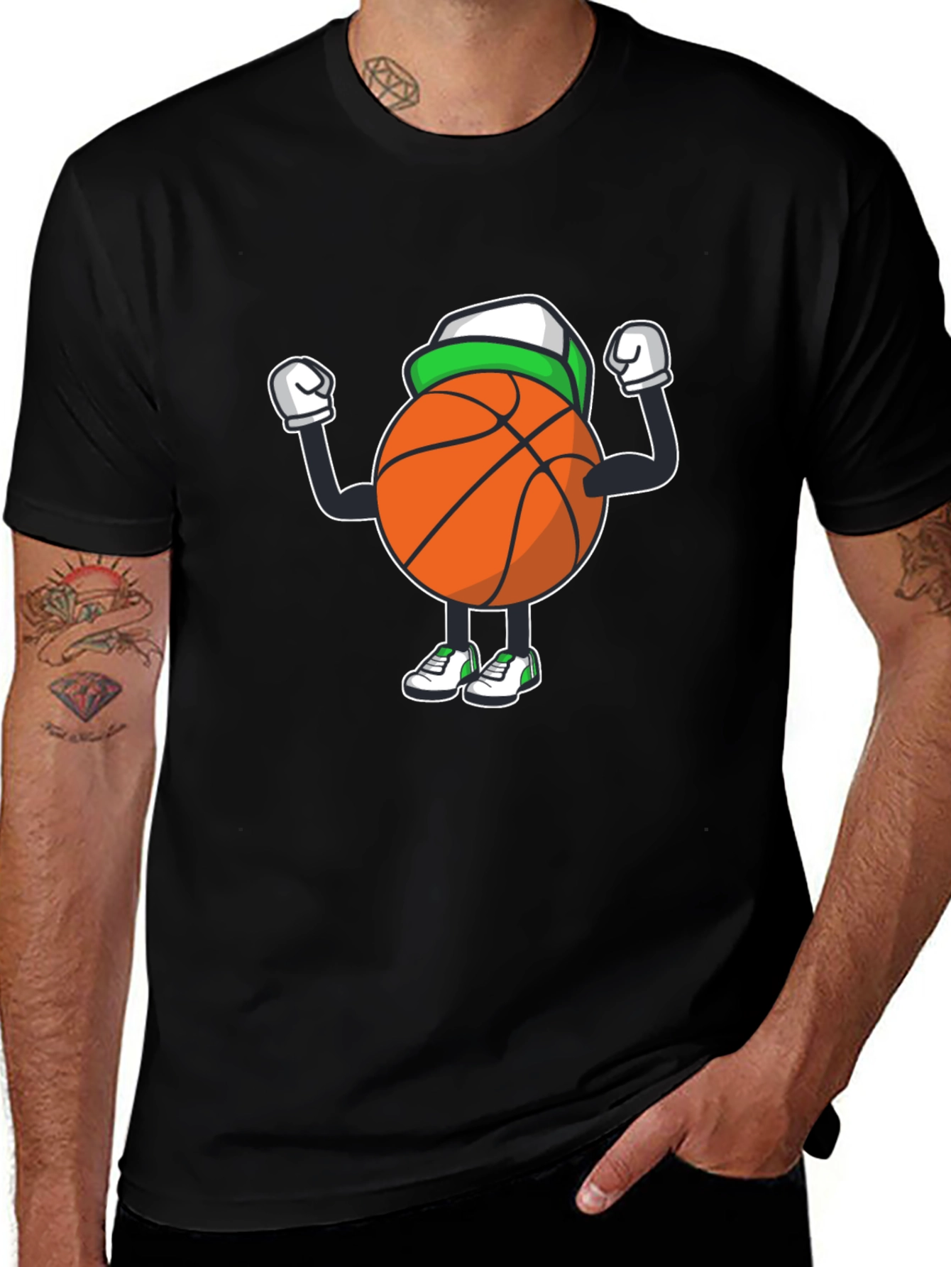 Basketball Cartoon Graphic Tee - Black