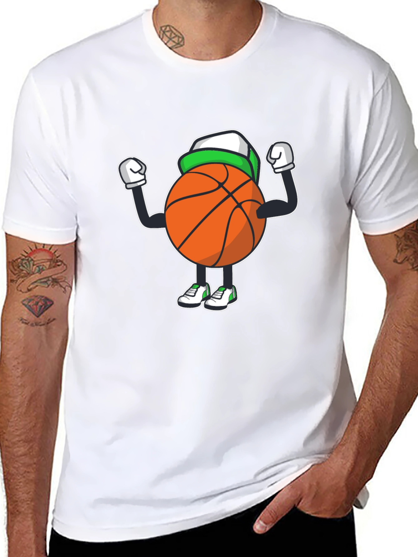 Basketball Cartoon Graphic Tee - Black