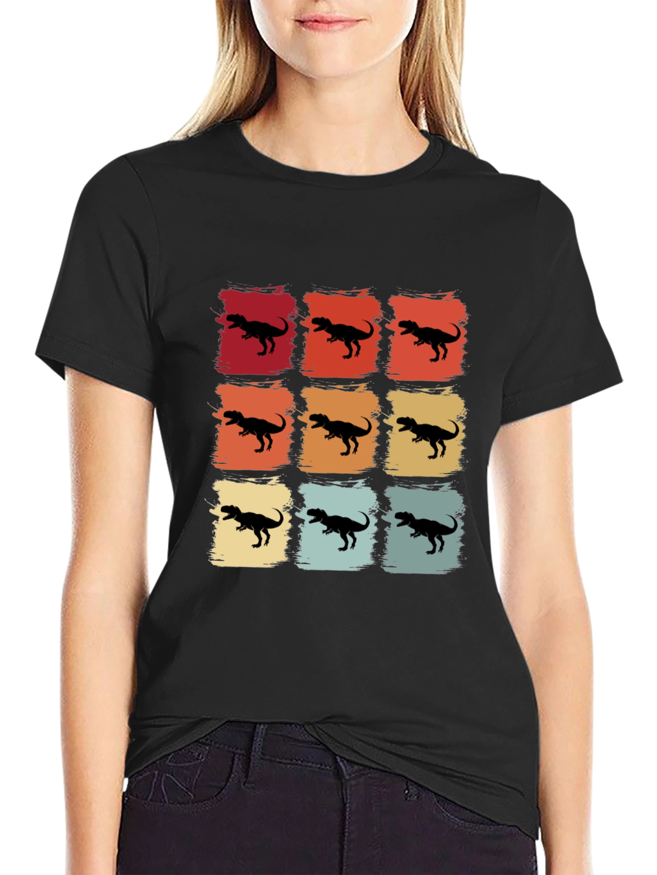 Retro Dinosaur Graphic Tee - Stylish Mens Black T-Shirt