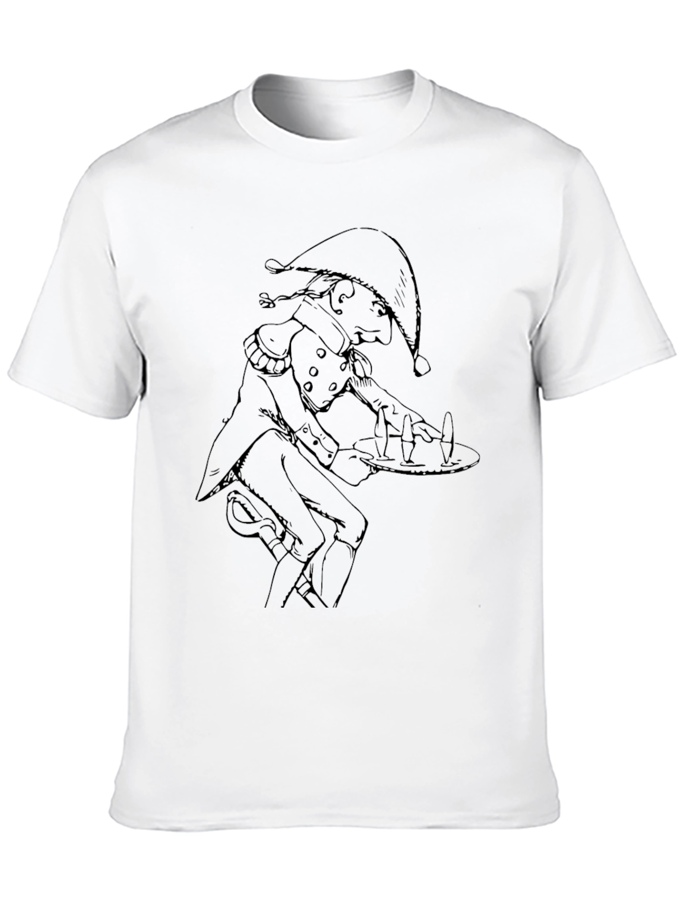 Whimsical Elf Waiter Graphic Tee - Soft Cotton