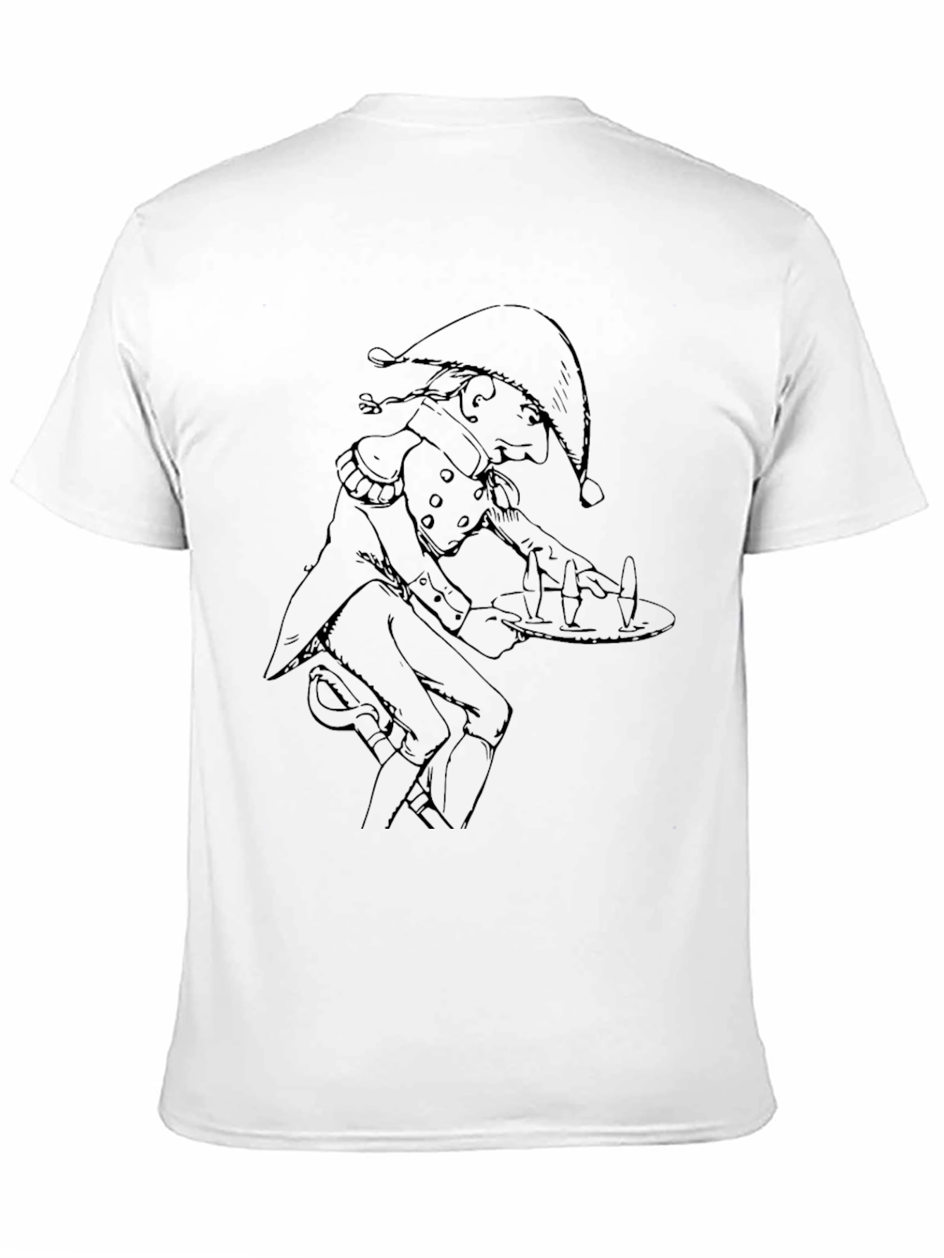 Whimsical Elf Waiter Graphic Tee - Soft Cotton