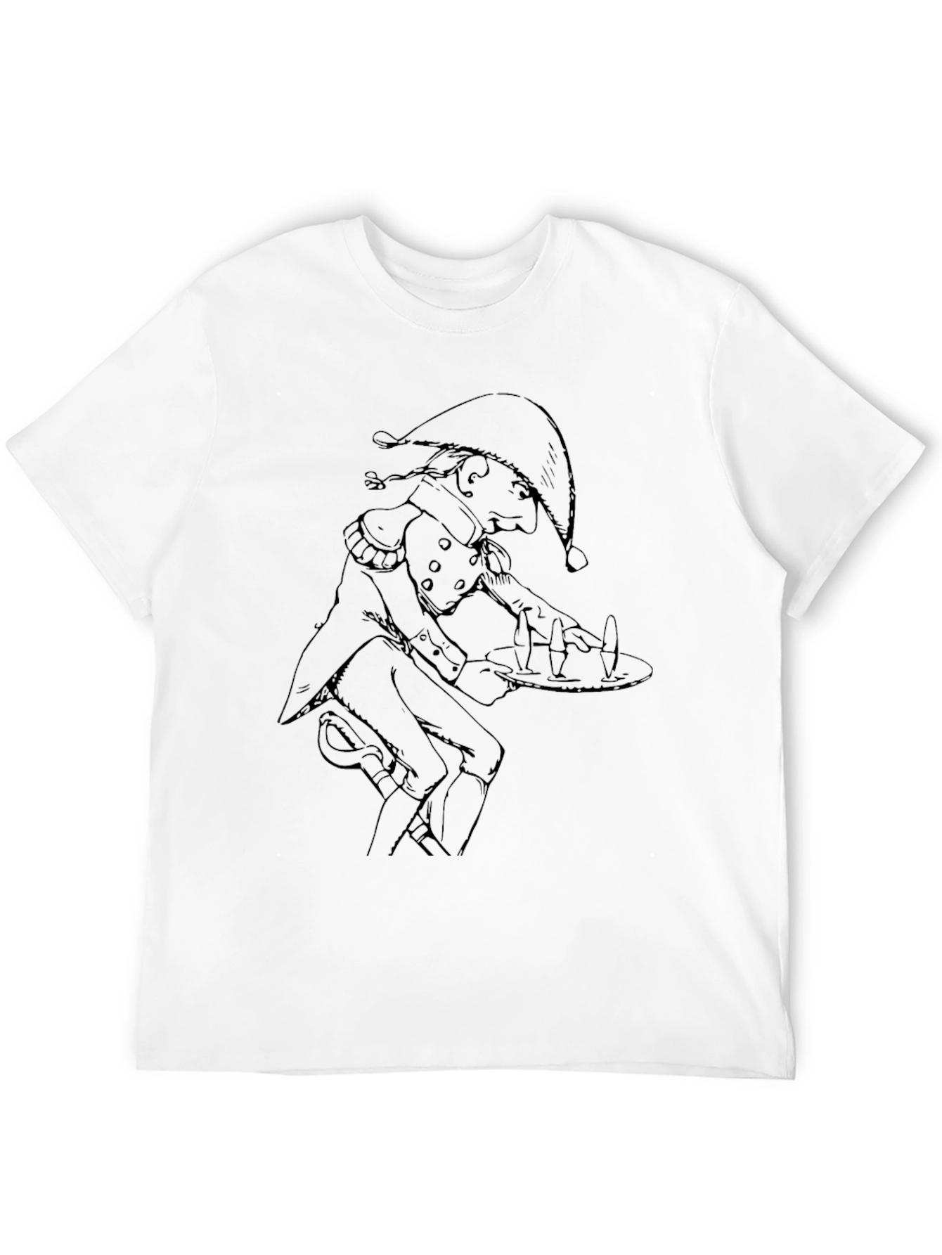 Whimsical Elf Waiter Graphic Tee - Soft Cotton