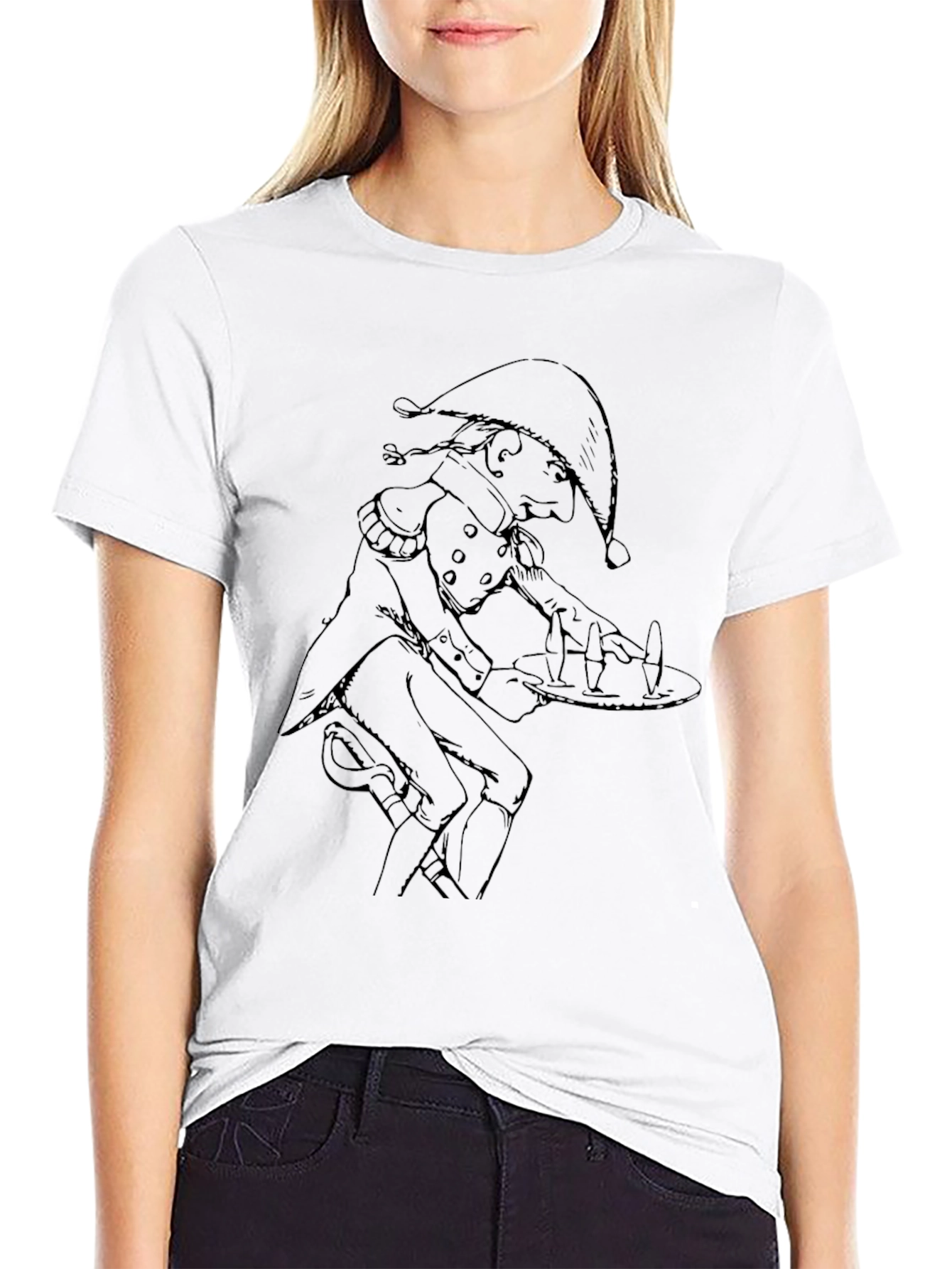 Whimsical Elf Waiter Graphic Tee - Soft Cotton