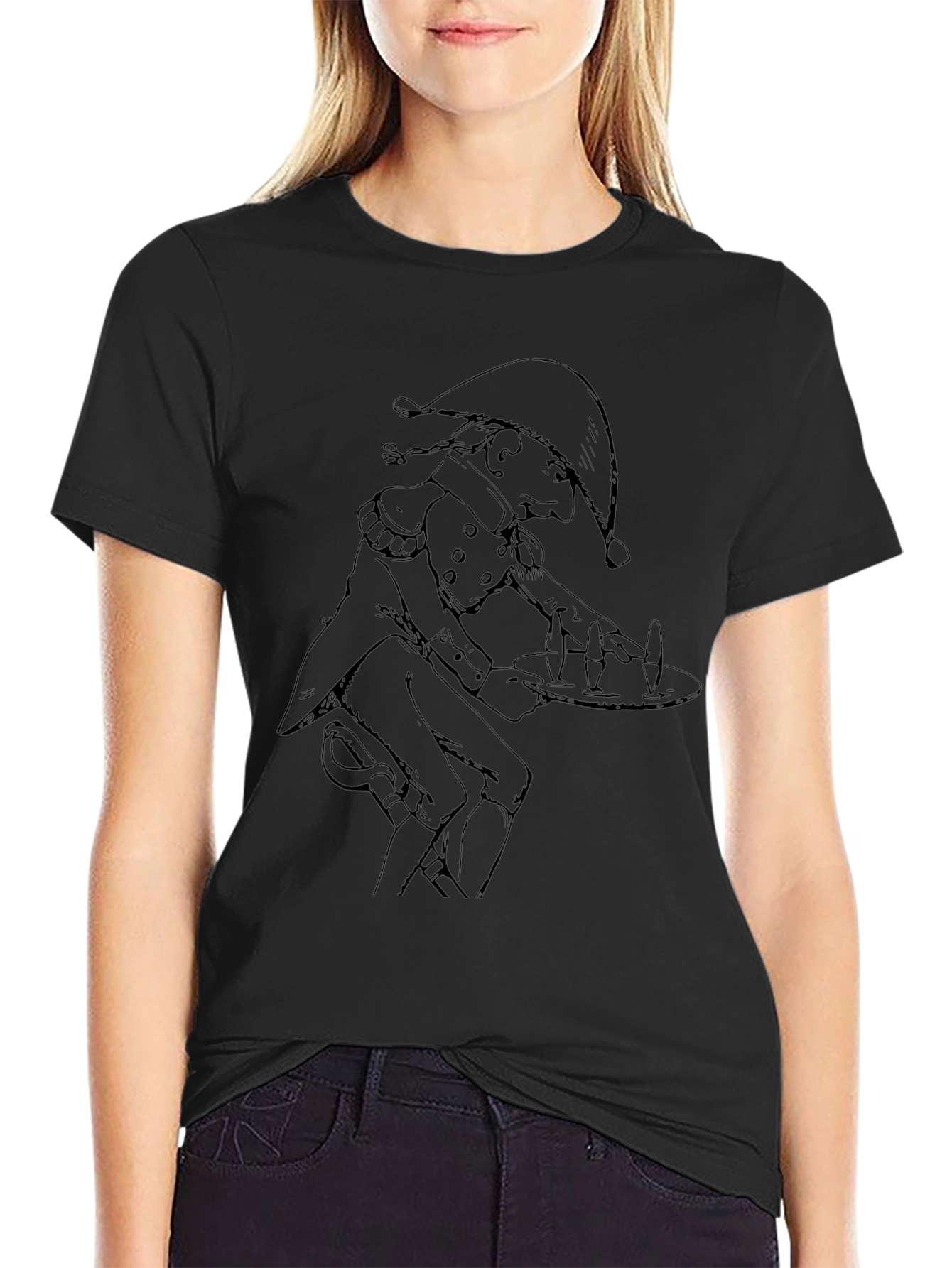 Whimsical Elf Waiter Graphic Tee - Soft Cotton