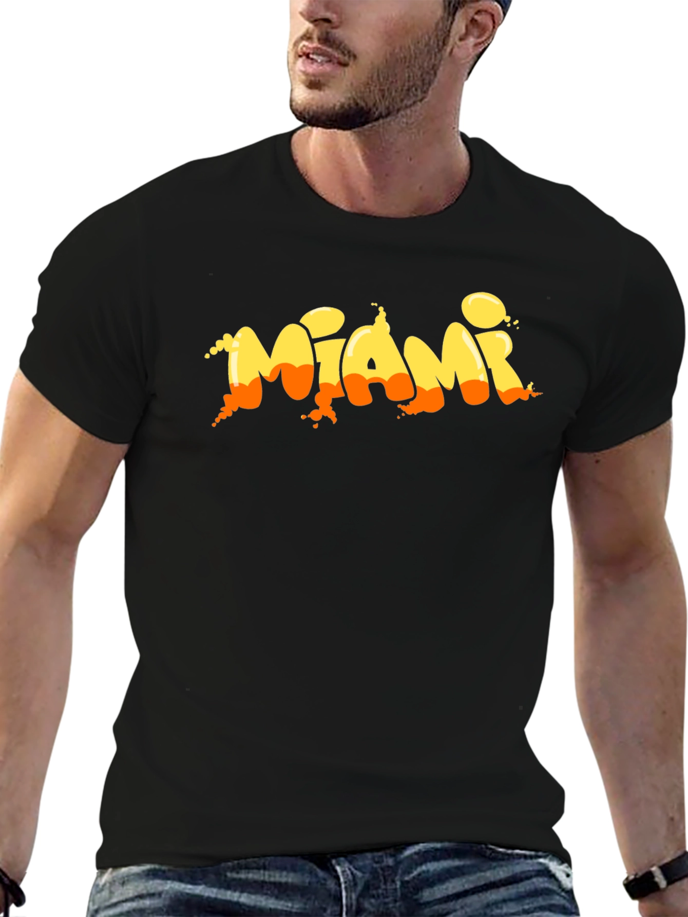 Miami Graphic Print Black T-Shirt