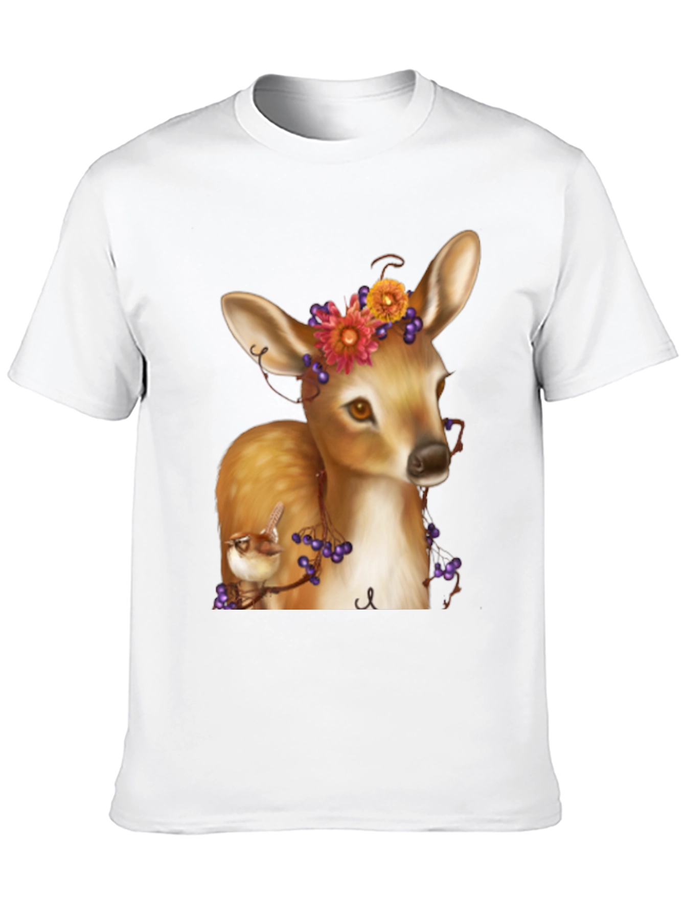Deer and Bird Graphic Tee - Unisex Black T-Shirt