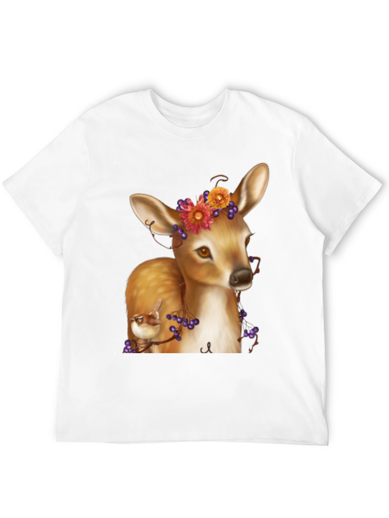 Deer and Bird Graphic Tee - Unisex Black T-Shirt
