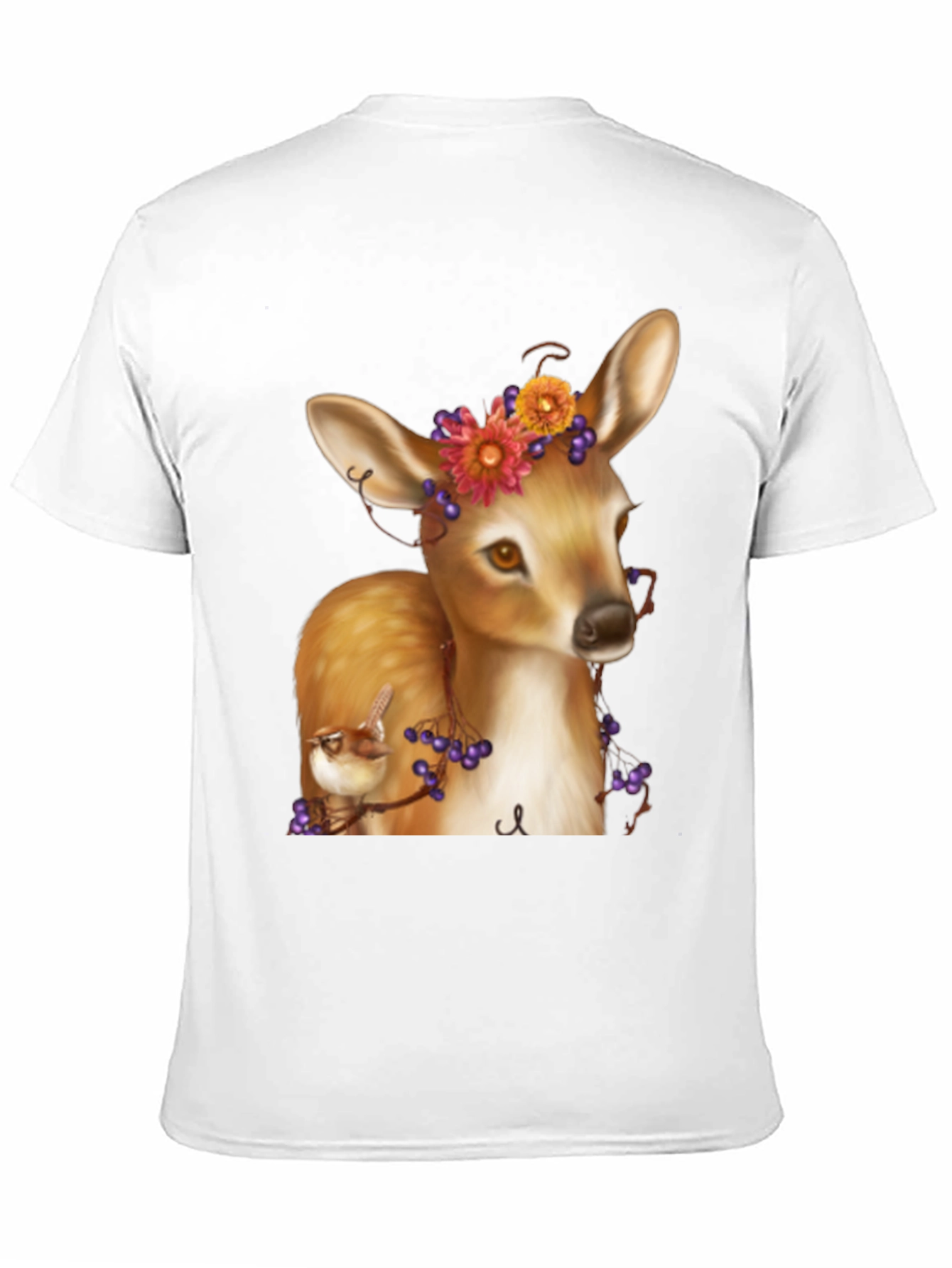Deer and Bird Graphic Tee - Unisex Black T-Shirt