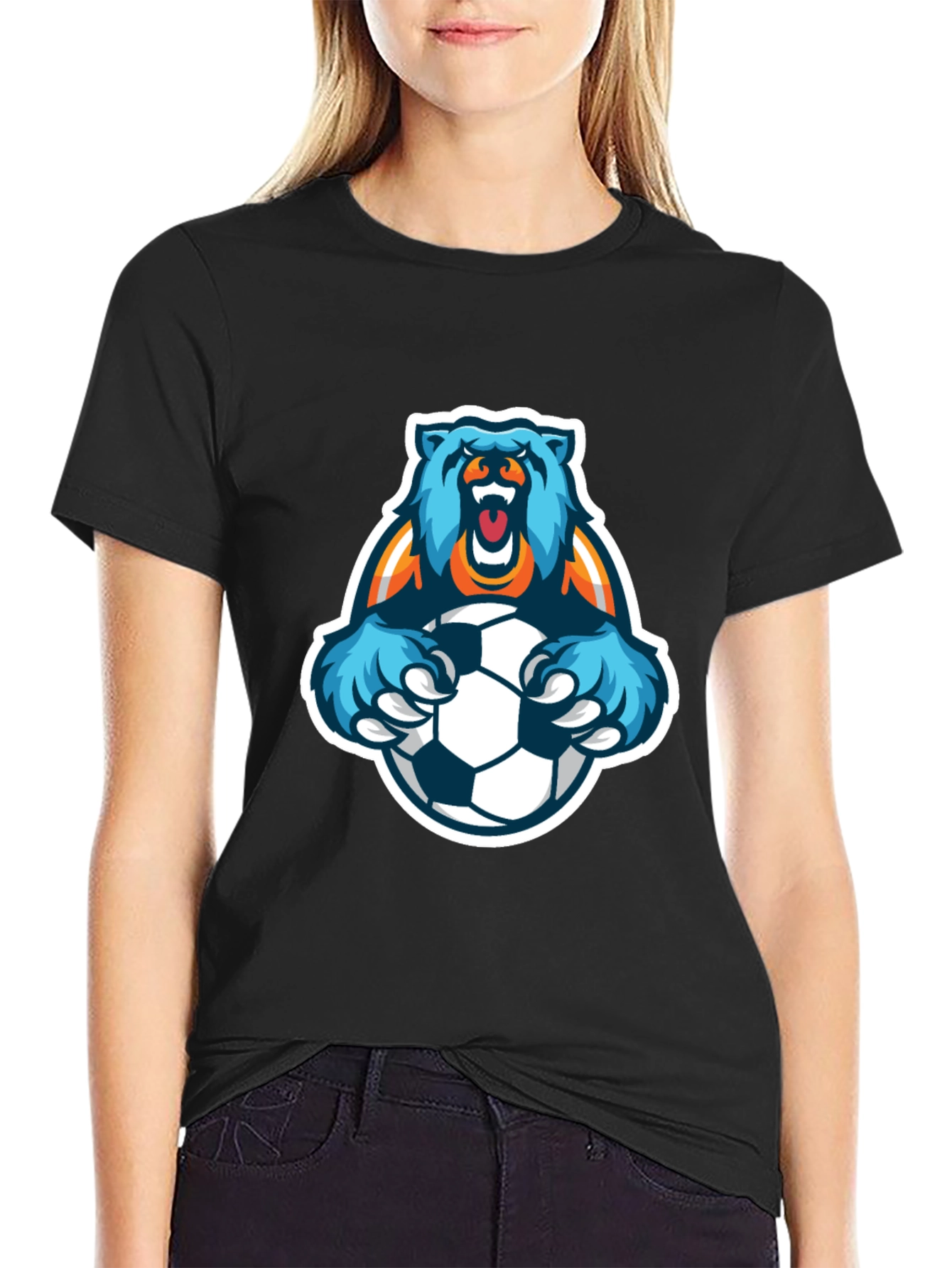 Bear Soccer T-Shirt - Mens Black Graphic Tee