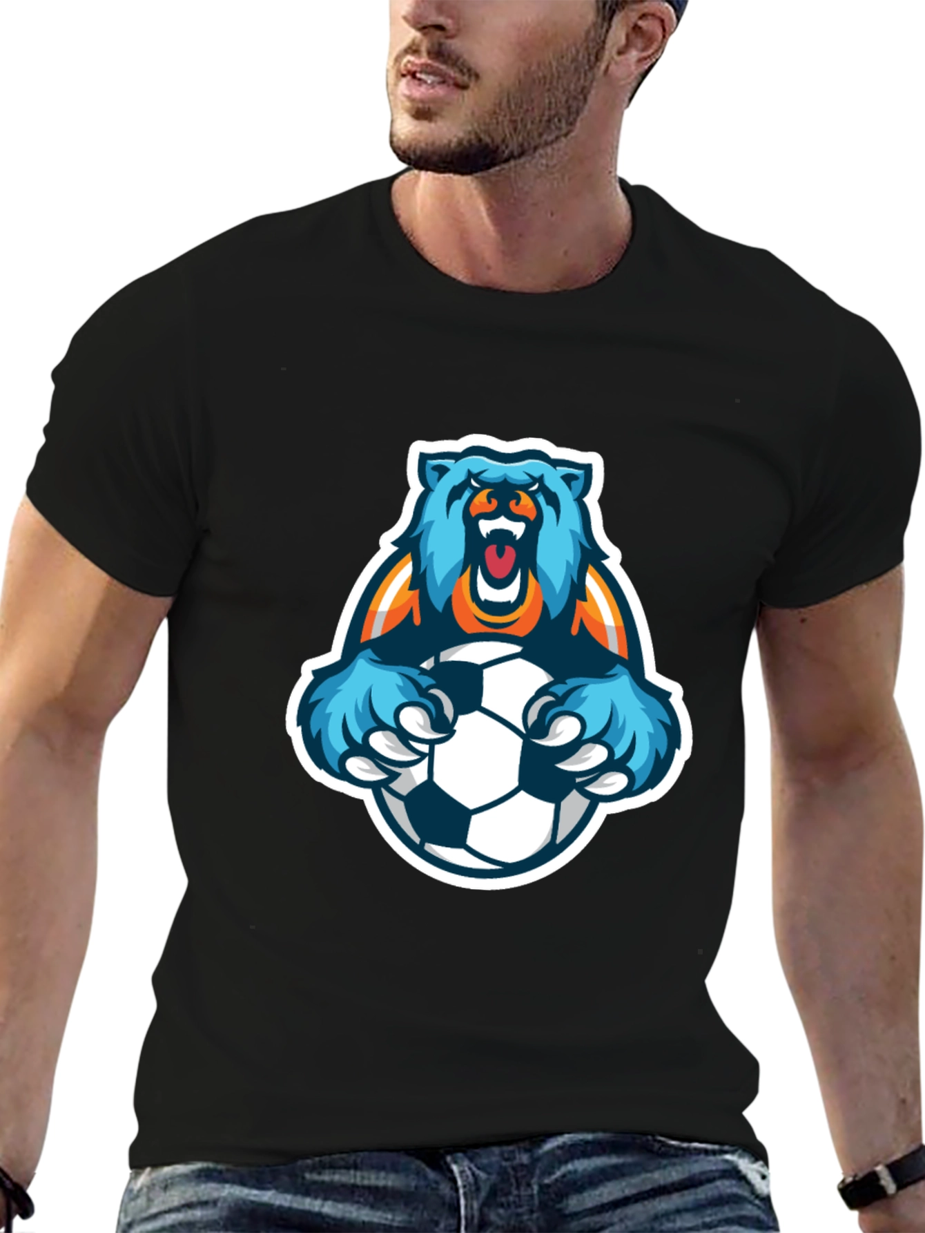 Bear Soccer T-Shirt - Mens Black Graphic Tee