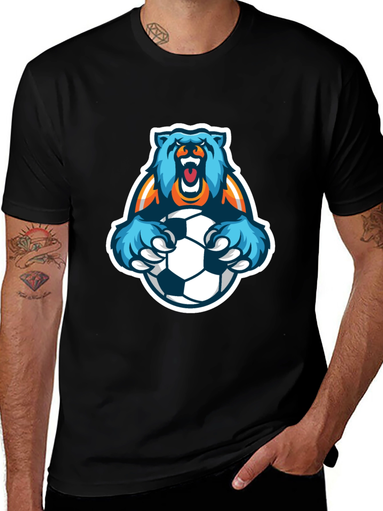 Bear Soccer T-Shirt - Mens Black Graphic Tee