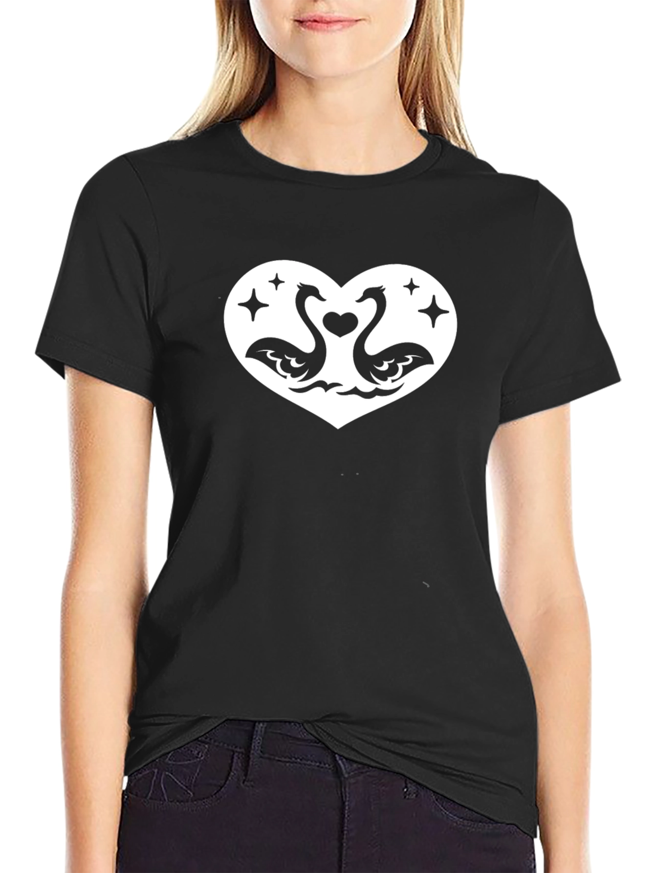 Romantic Swan Heart Graphic Tee