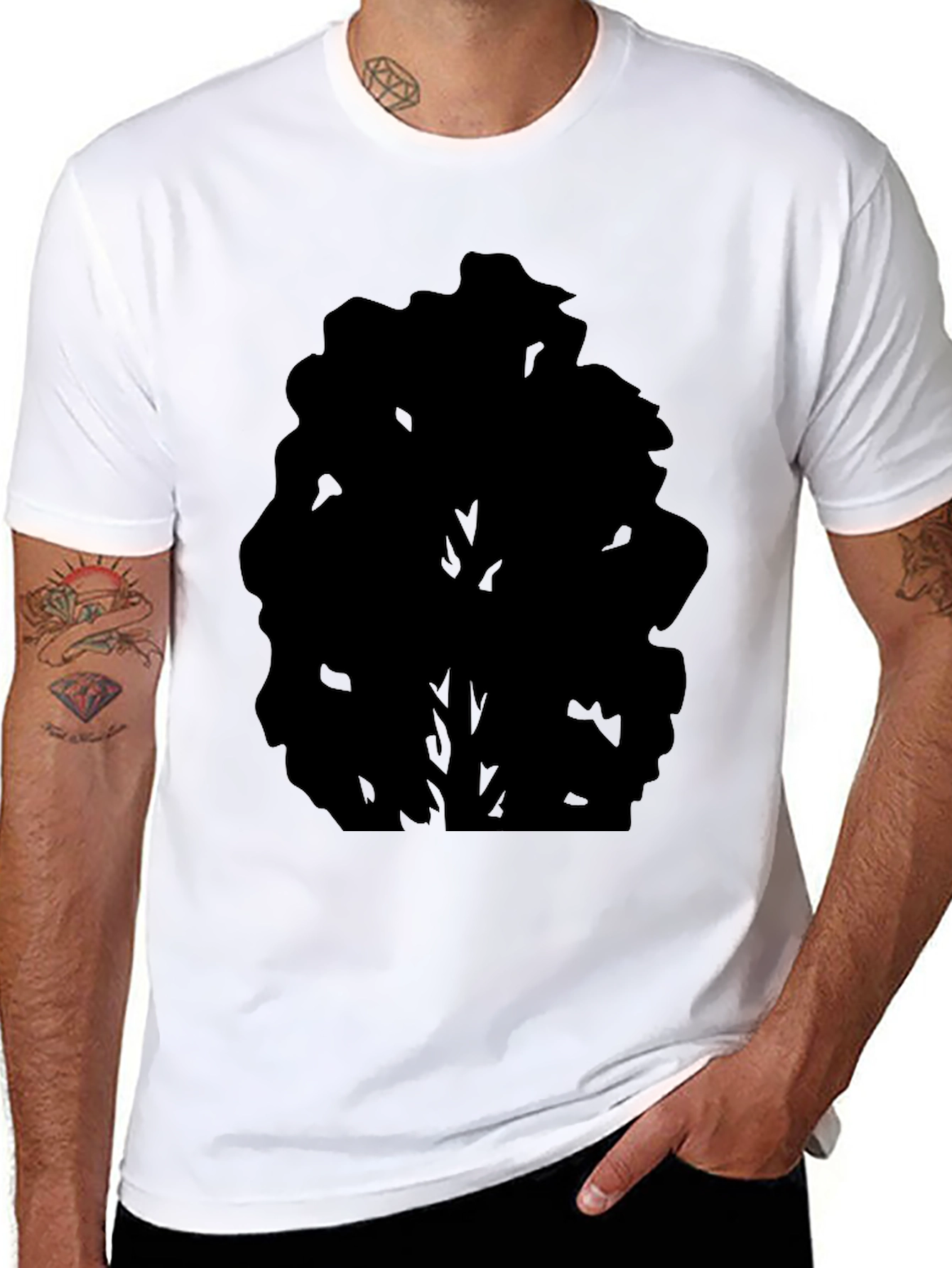 Mens Black Tree Silhouette Graphic Tee - Casual Style
