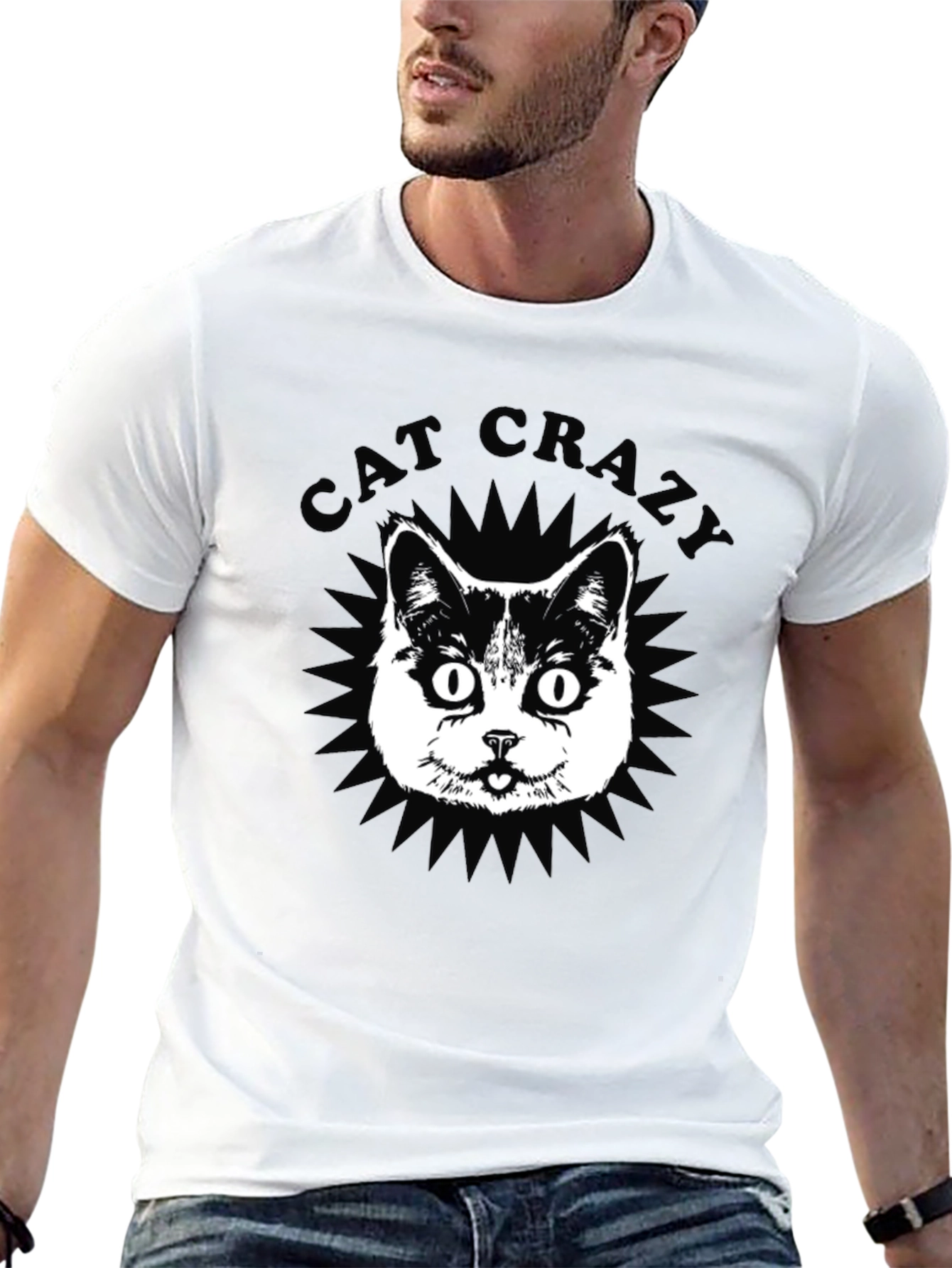 Cat Crazy Graphic Tee - Black Cotton T-Shirt