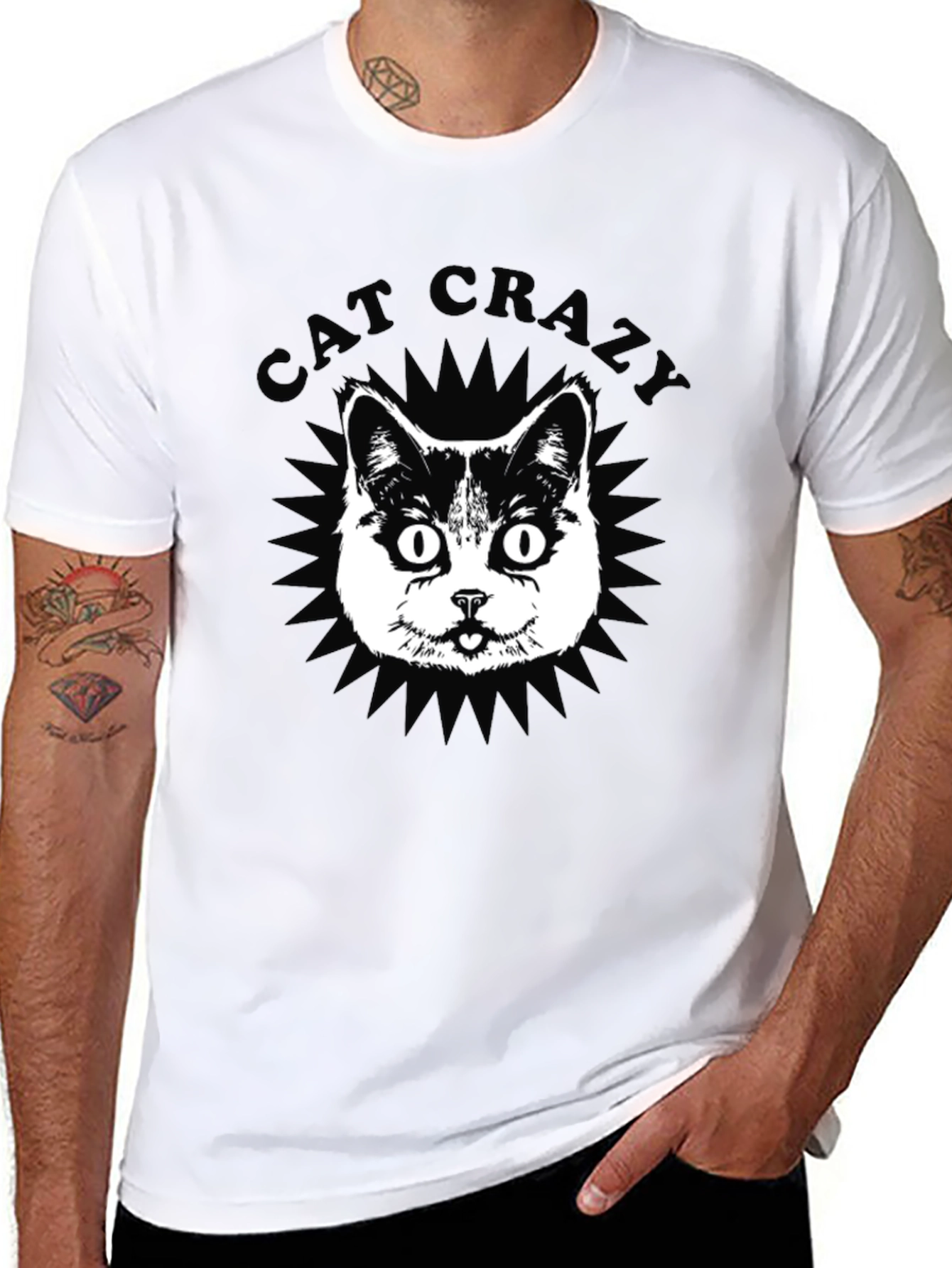 Cat Crazy Graphic Tee - Black Cotton T-Shirt