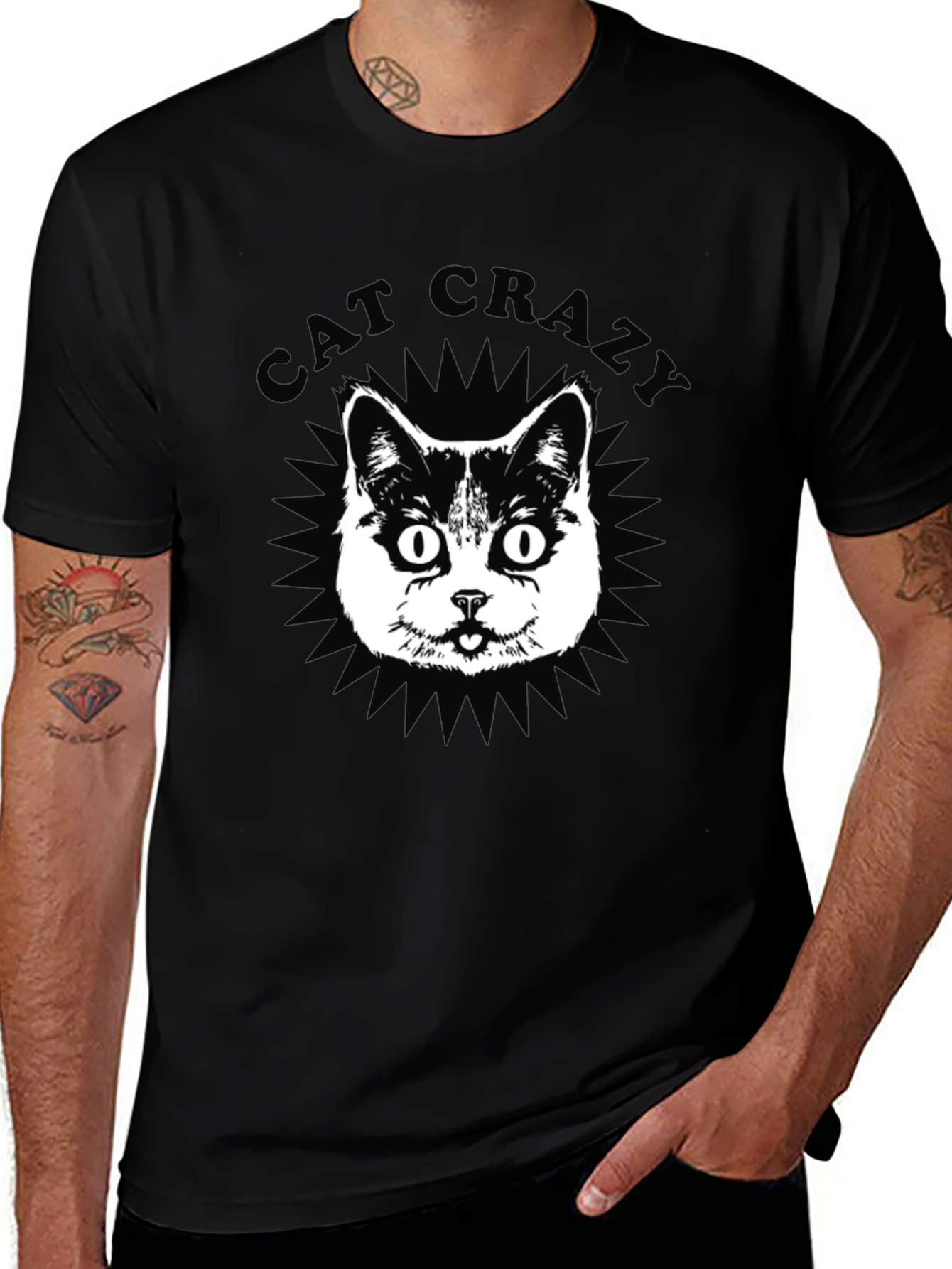 Cat Crazy Graphic Tee - Black Cotton T-Shirt