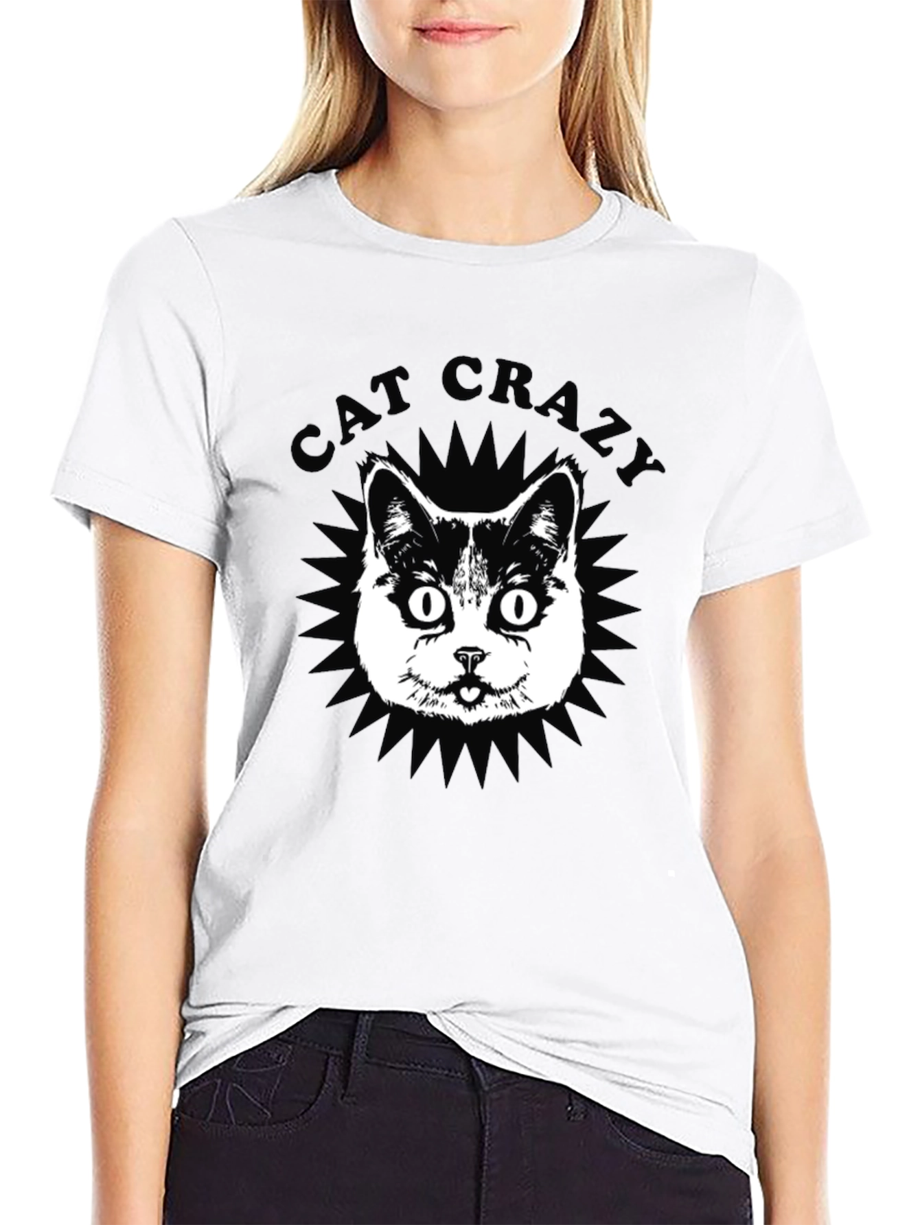 Cat Crazy Graphic Tee - Black Cotton T-Shirt